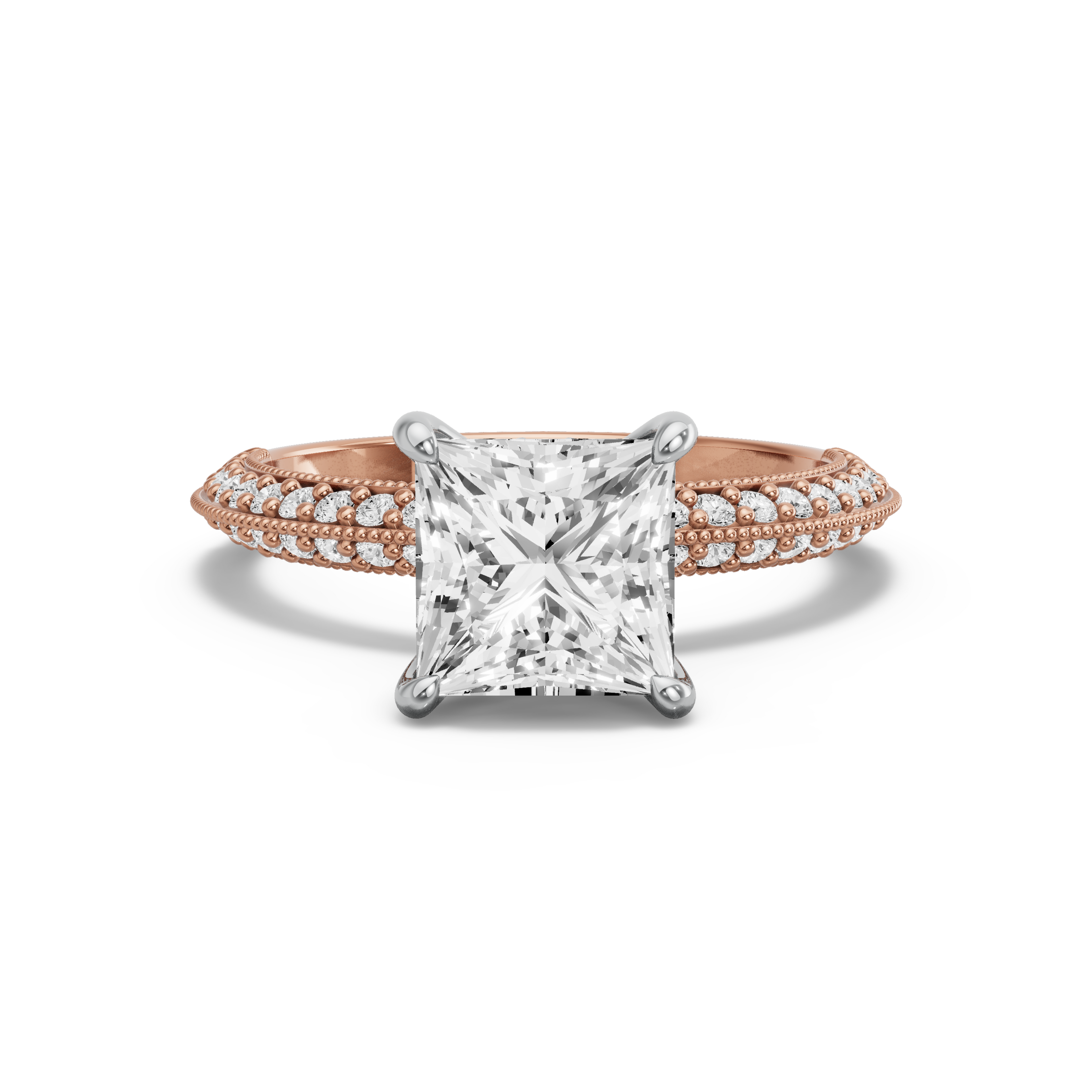Image for Princess Hidden Halo Ring with Knife Edge Pave band in 10K Two Tone Yellow Gold