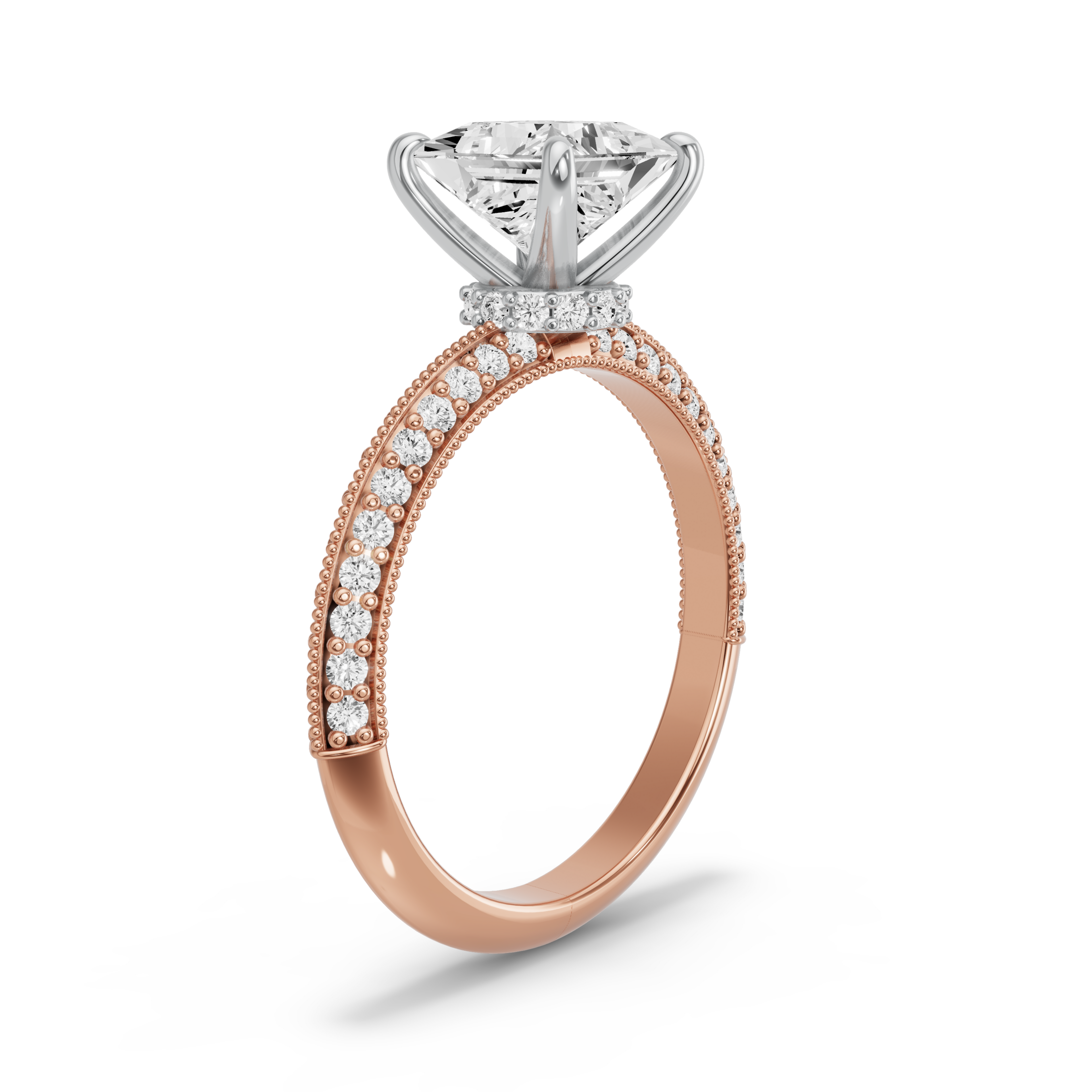 Image for Princess Hidden Halo Ring with Knife Edge Pave band in 14K Two Tone Yellow Gold