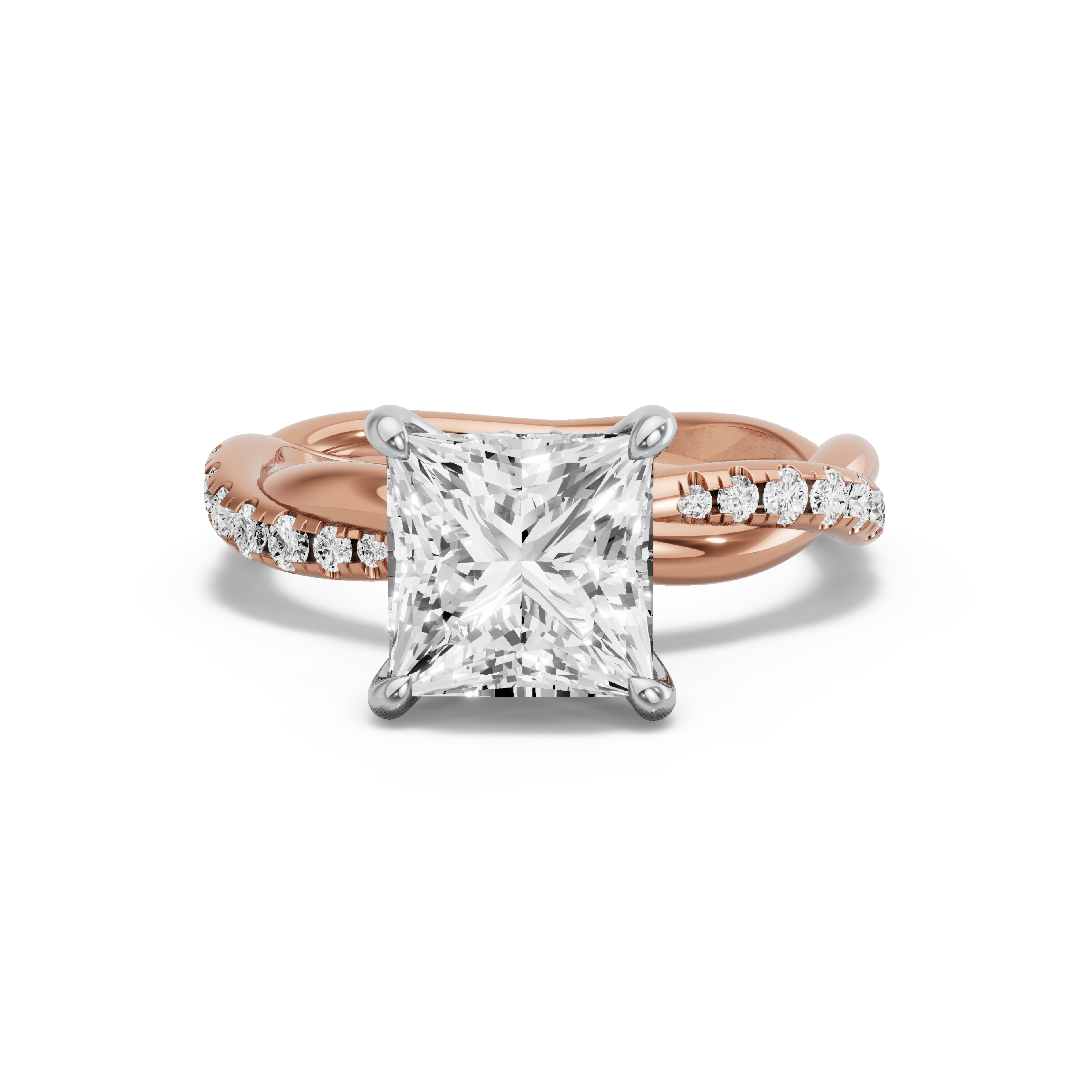 Image for Princess Hidden Halo Ring with Rope Pave band in 10K Two Tone Rose Gold