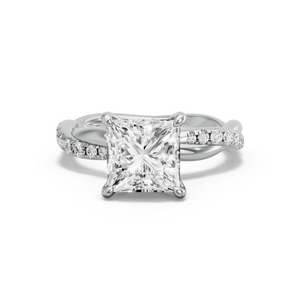 Image for Princess Hidden Halo Ring with Rope Pave band in 18K Two Tone Rose Gold