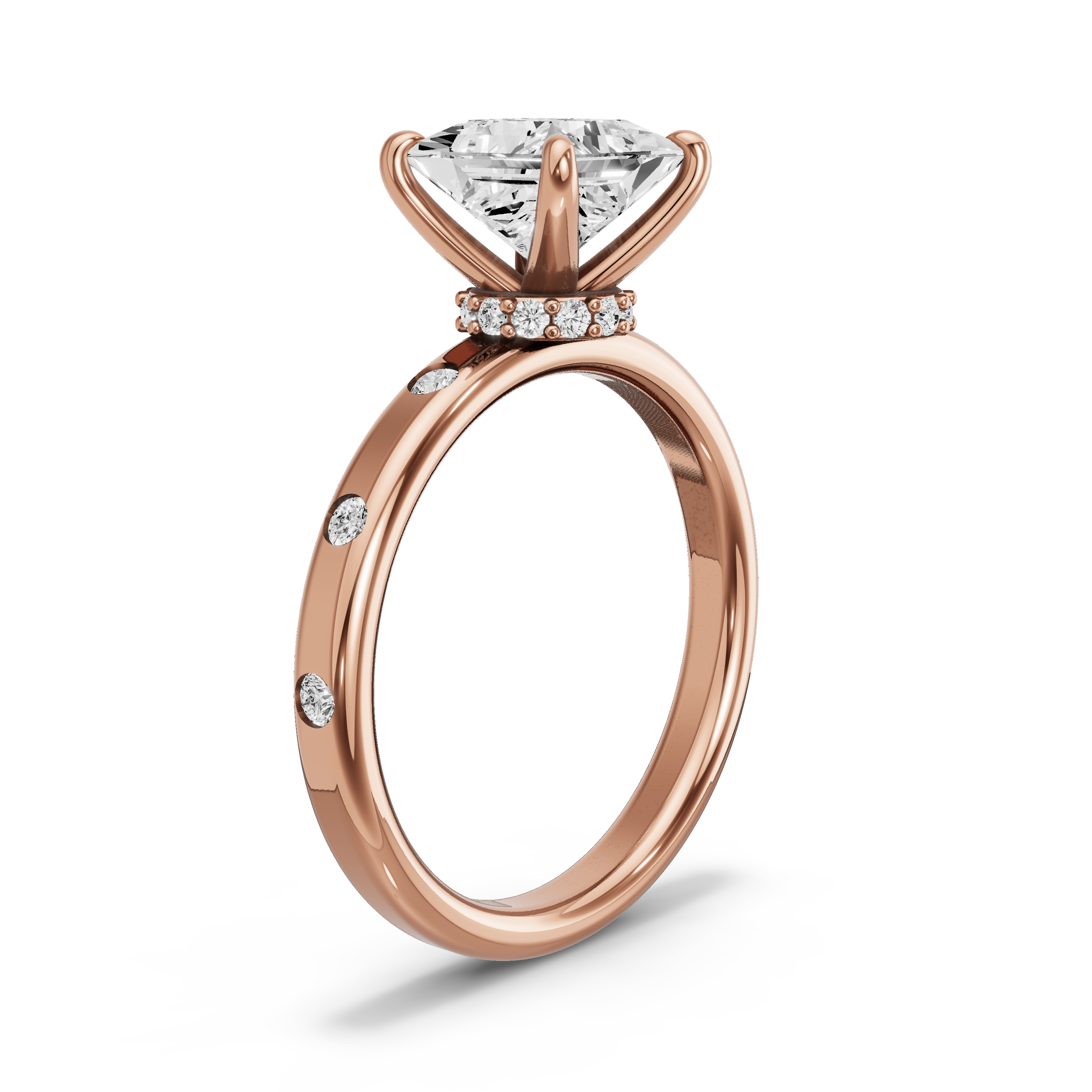 Image for Princess Hidden Halo Ring with Sleek Accent band in 10K Yellow Gold