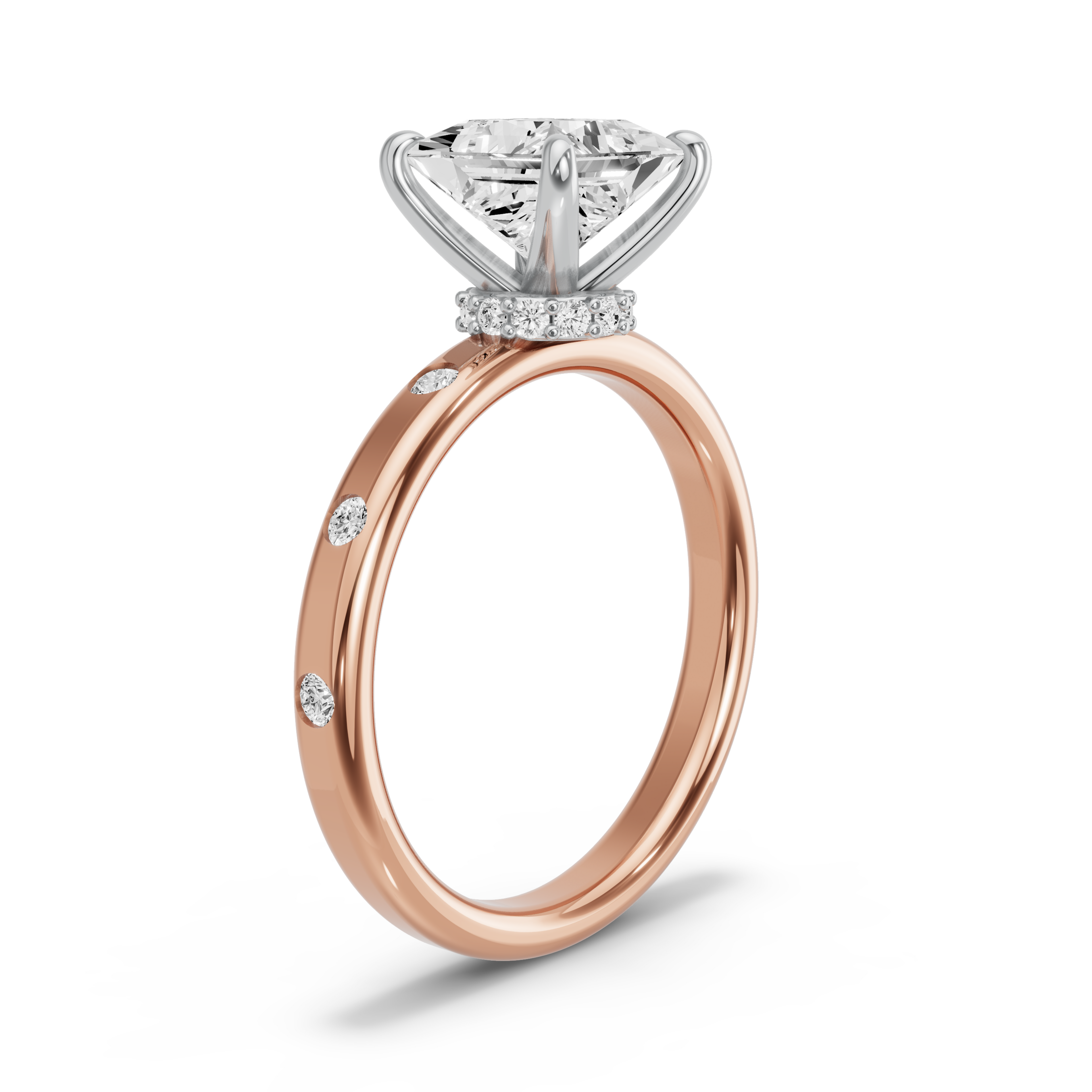 Image for Princess Hidden Halo Ring with Sleek Accent band in 10K Two Tone Yellow Gold