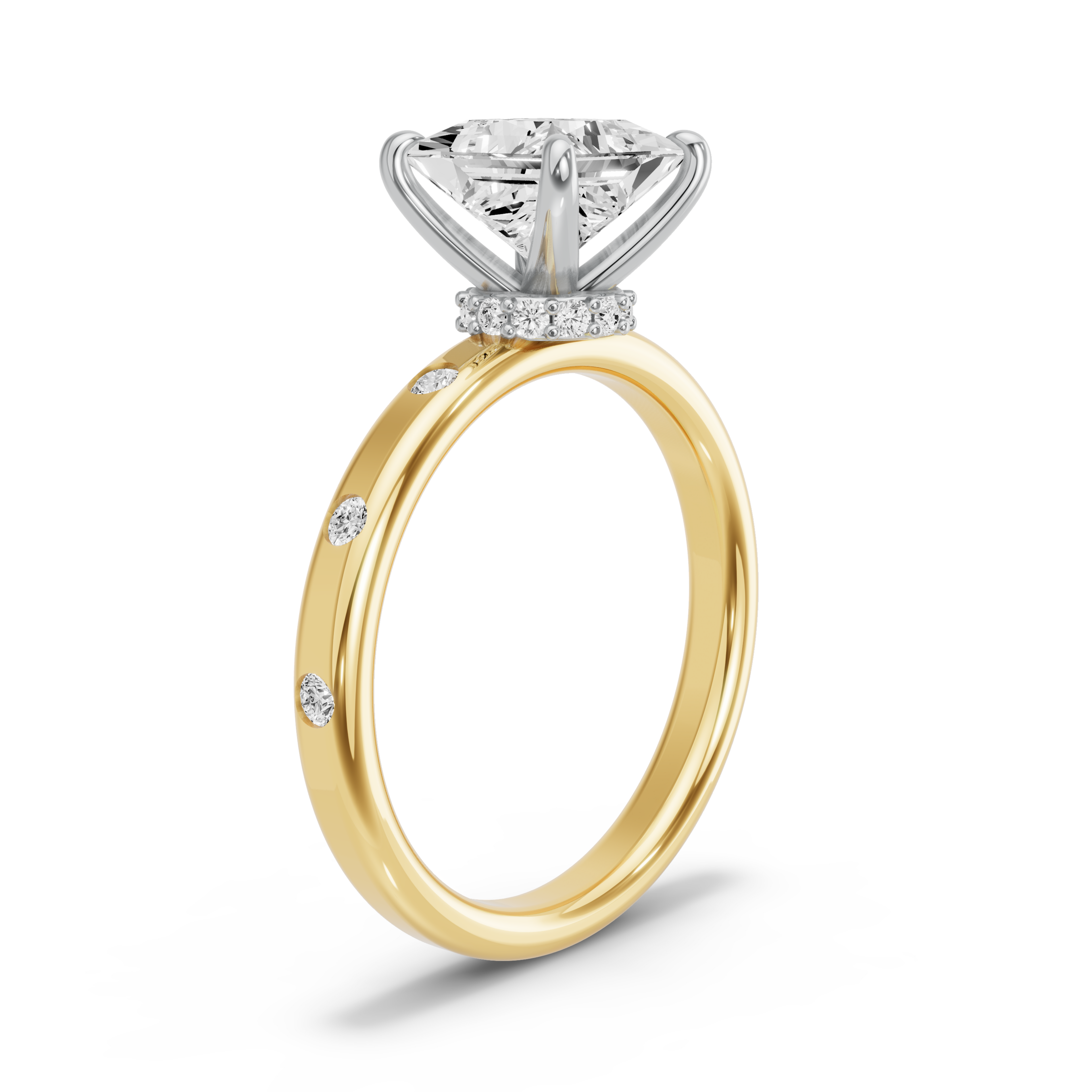 Image for Princess Hidden Halo Ring with Sleek Accent band in 18K Rose Gold