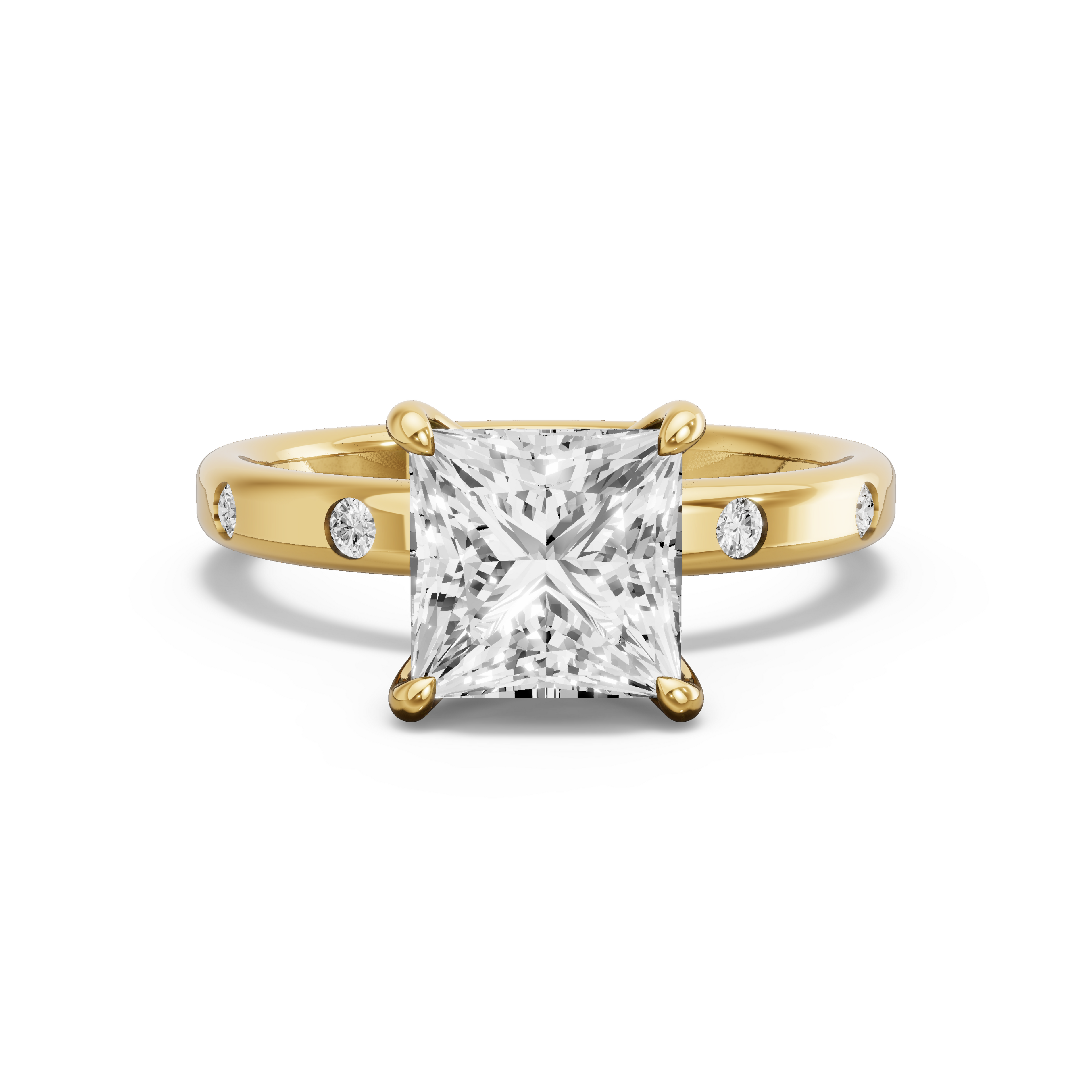 Image for Princess Hidden Halo Ring with Sleek Accent band in 18K White Gold
