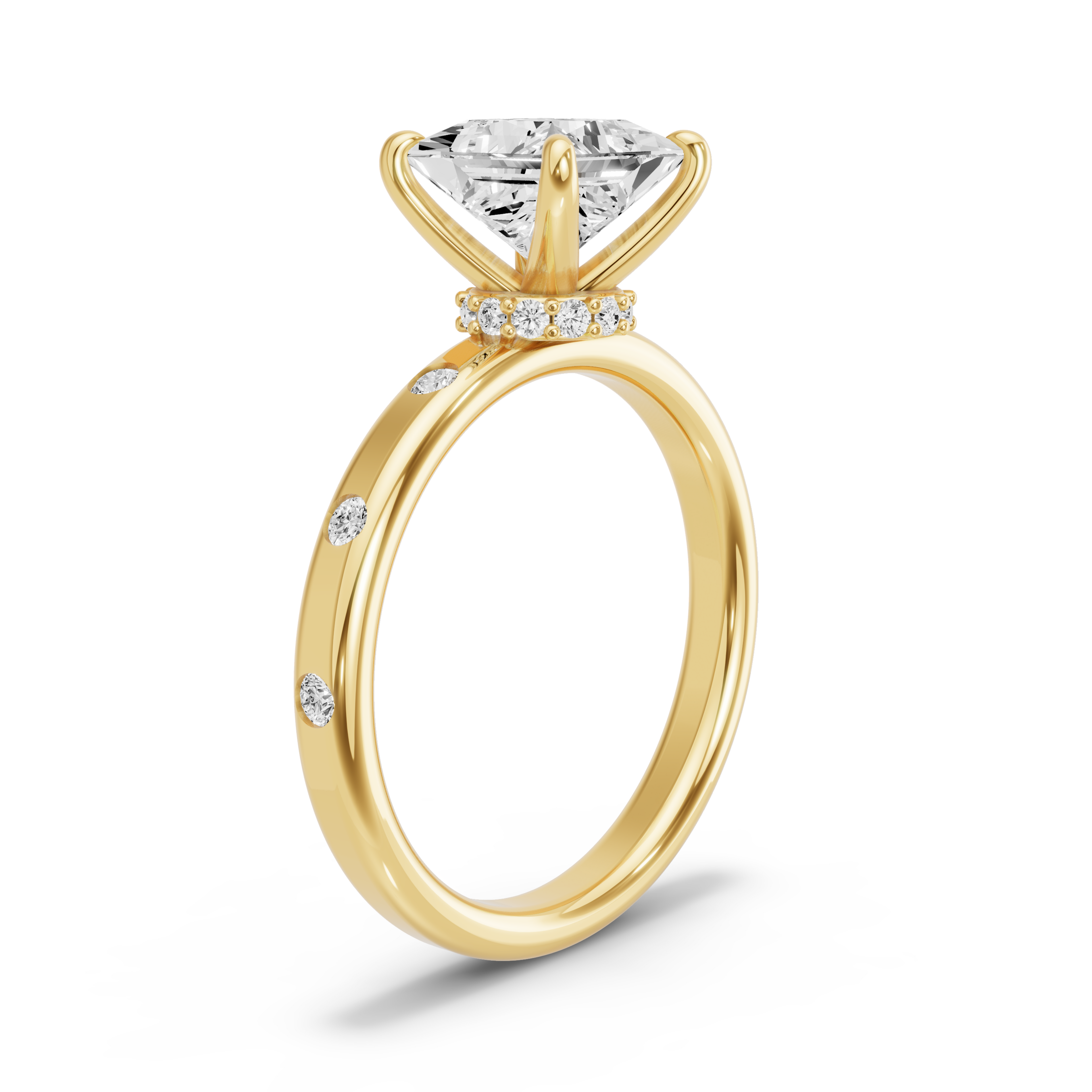 Image for Princess Hidden Halo Ring with Sleek Accent band in 14K White Gold