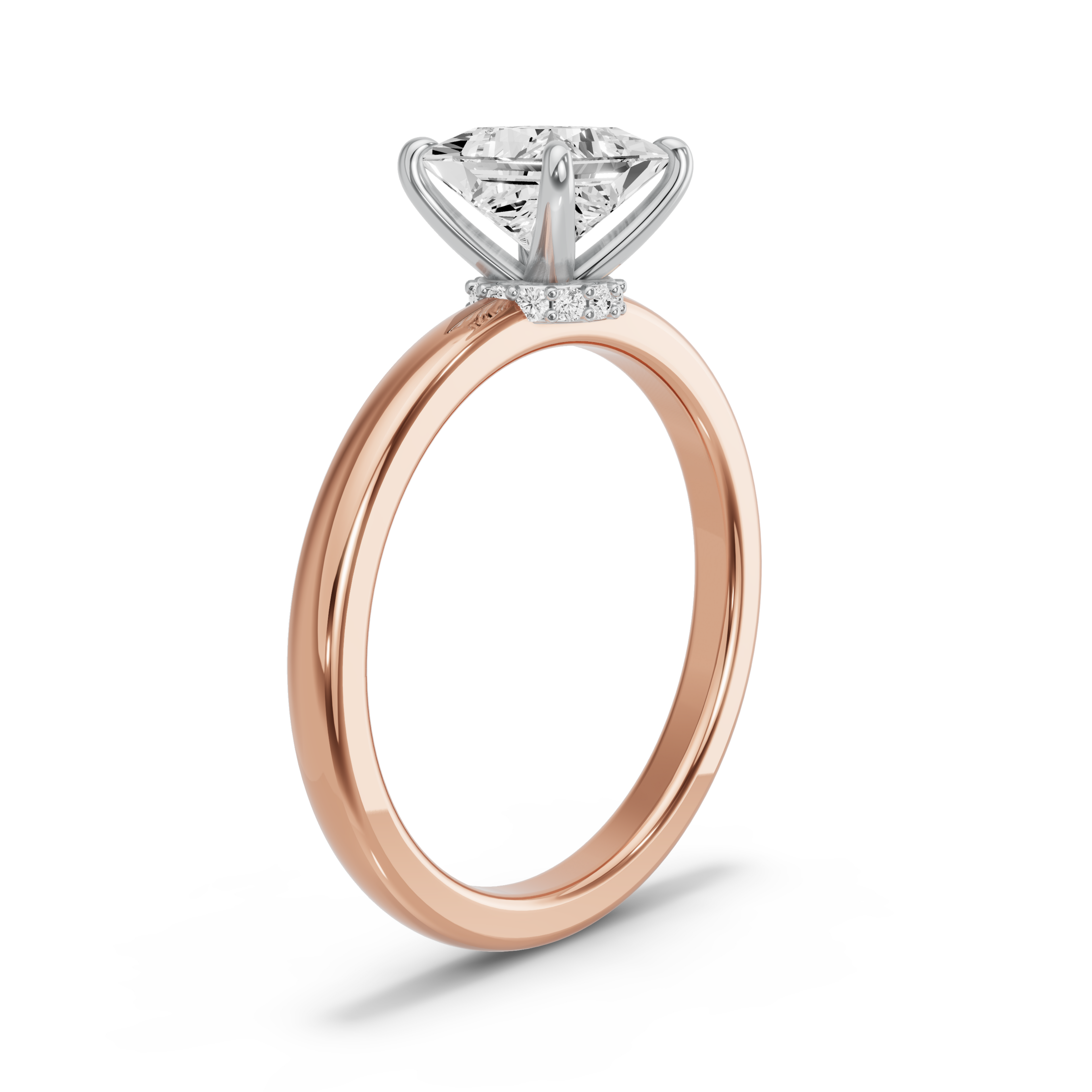 Image for Princess Hidden Halo Ring with Solitaire band in 10K Two Tone Yellow Gold
