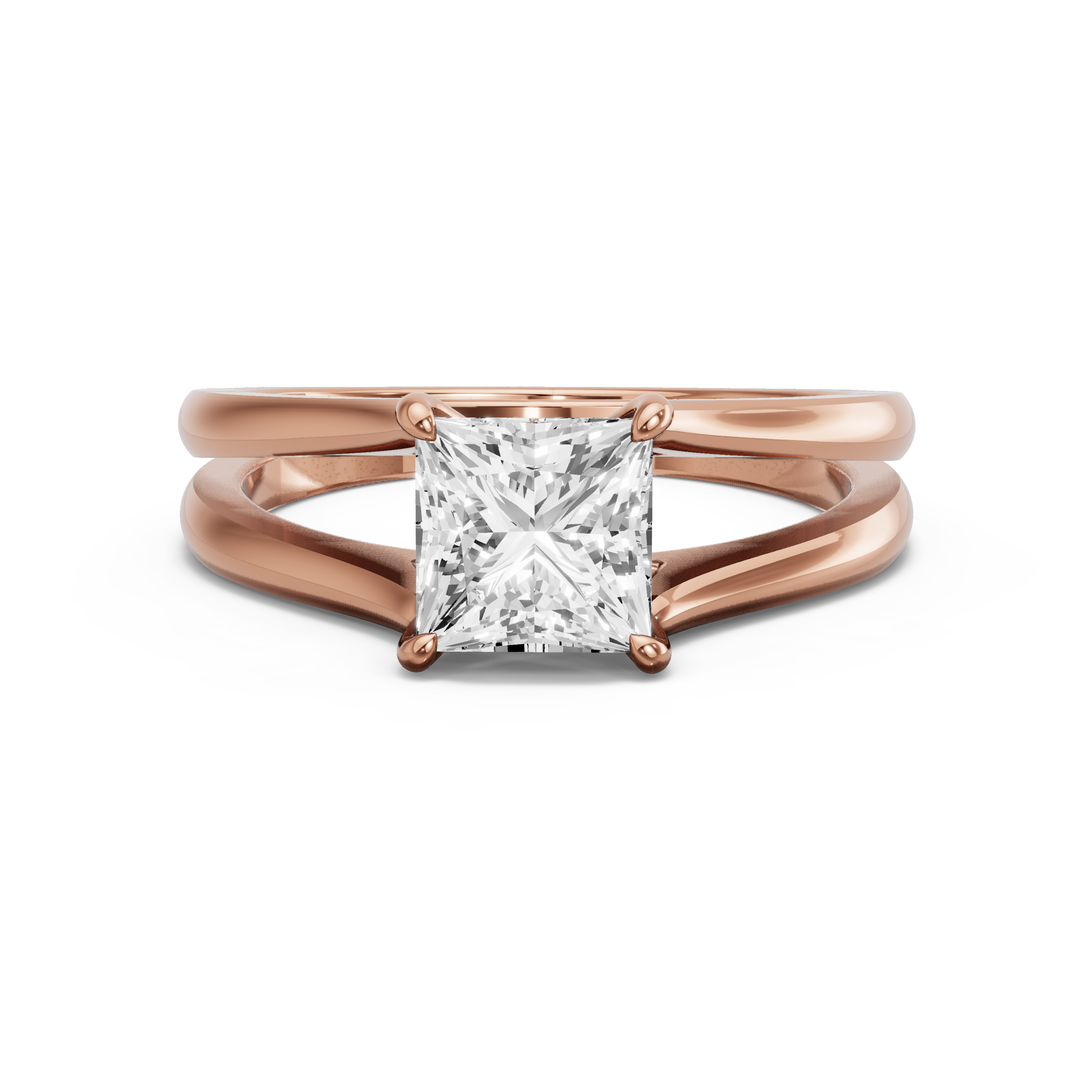 Image for Princess Hidden Halo Ring with Split Ring Solitaire band in 18K Yellow Gold