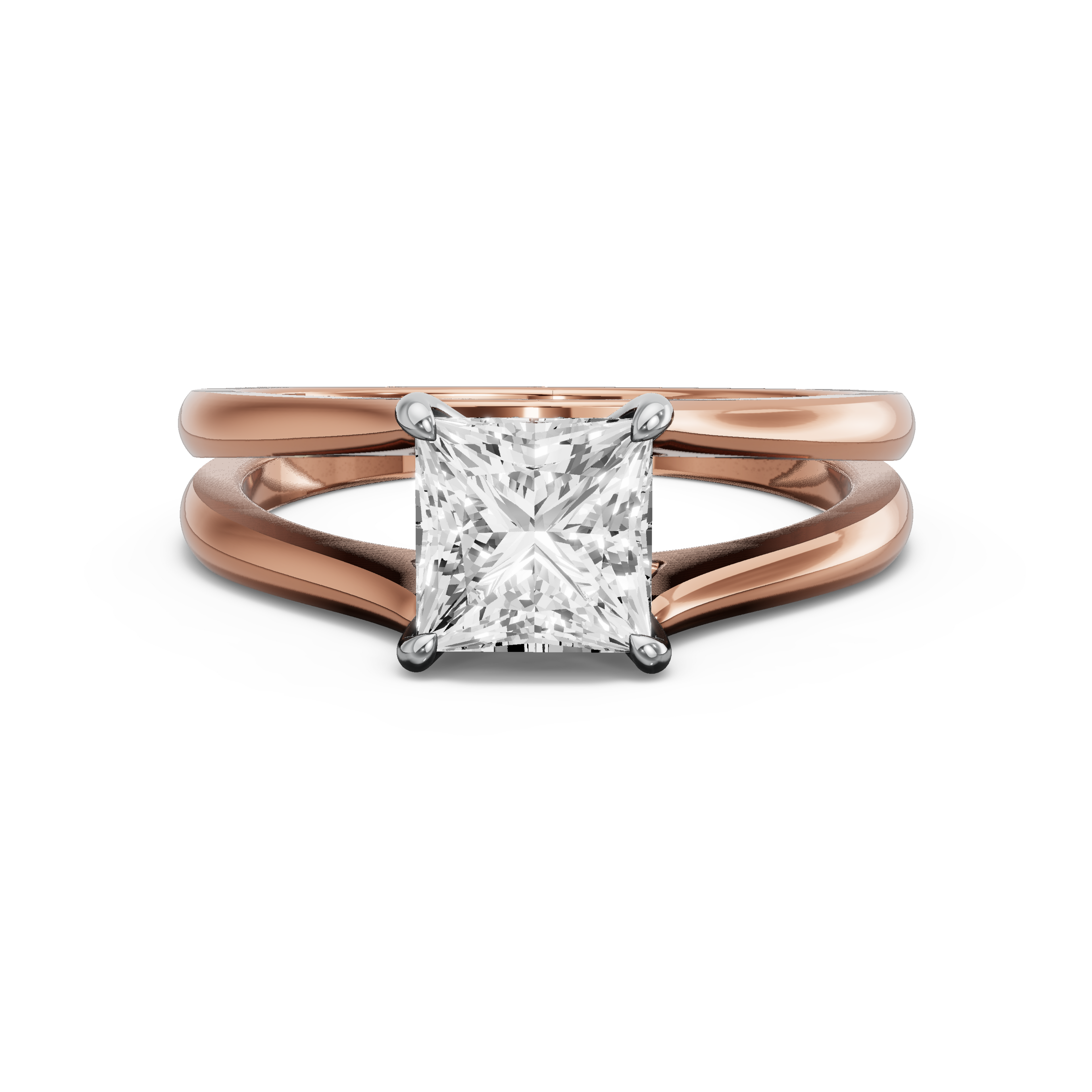 Image for Princess Hidden Halo Ring with Split Ring Solitaire band in 18K Two Tone Yellow Gold