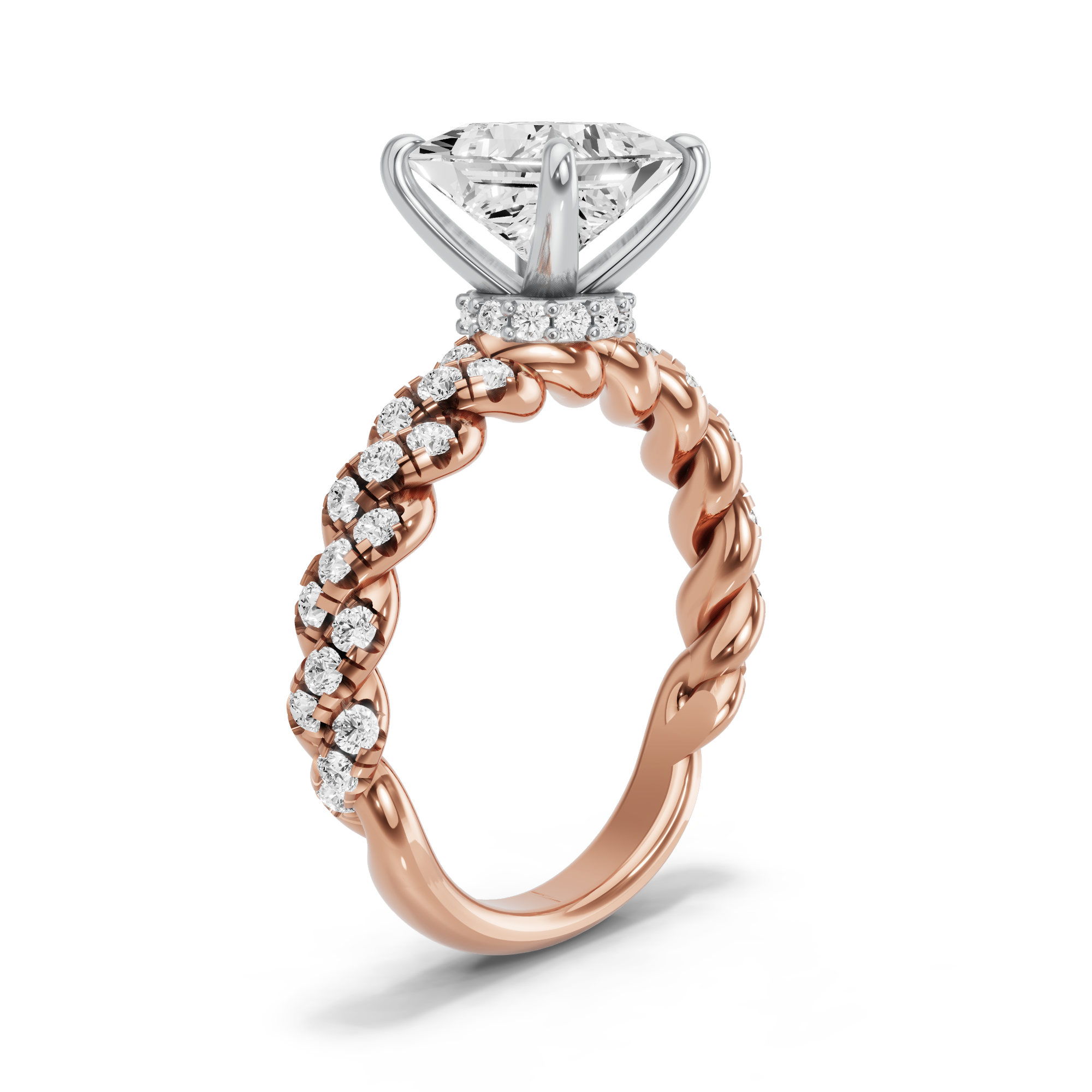 Image for Princess Hidden Halo Ring with Twist Pave band in 10K Two Tone Yellow Gold