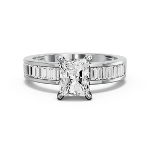 Image for Radiant Hidden Halo Ring with Baguette Channel band in 10K White Gold