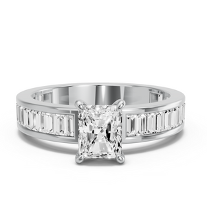 Image for Radiant Hidden Halo Ring with Baguette Channel band