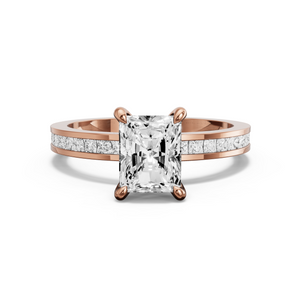 Image for Radiant Hidden Halo Ring with Channel band in 18K Yellow Gold