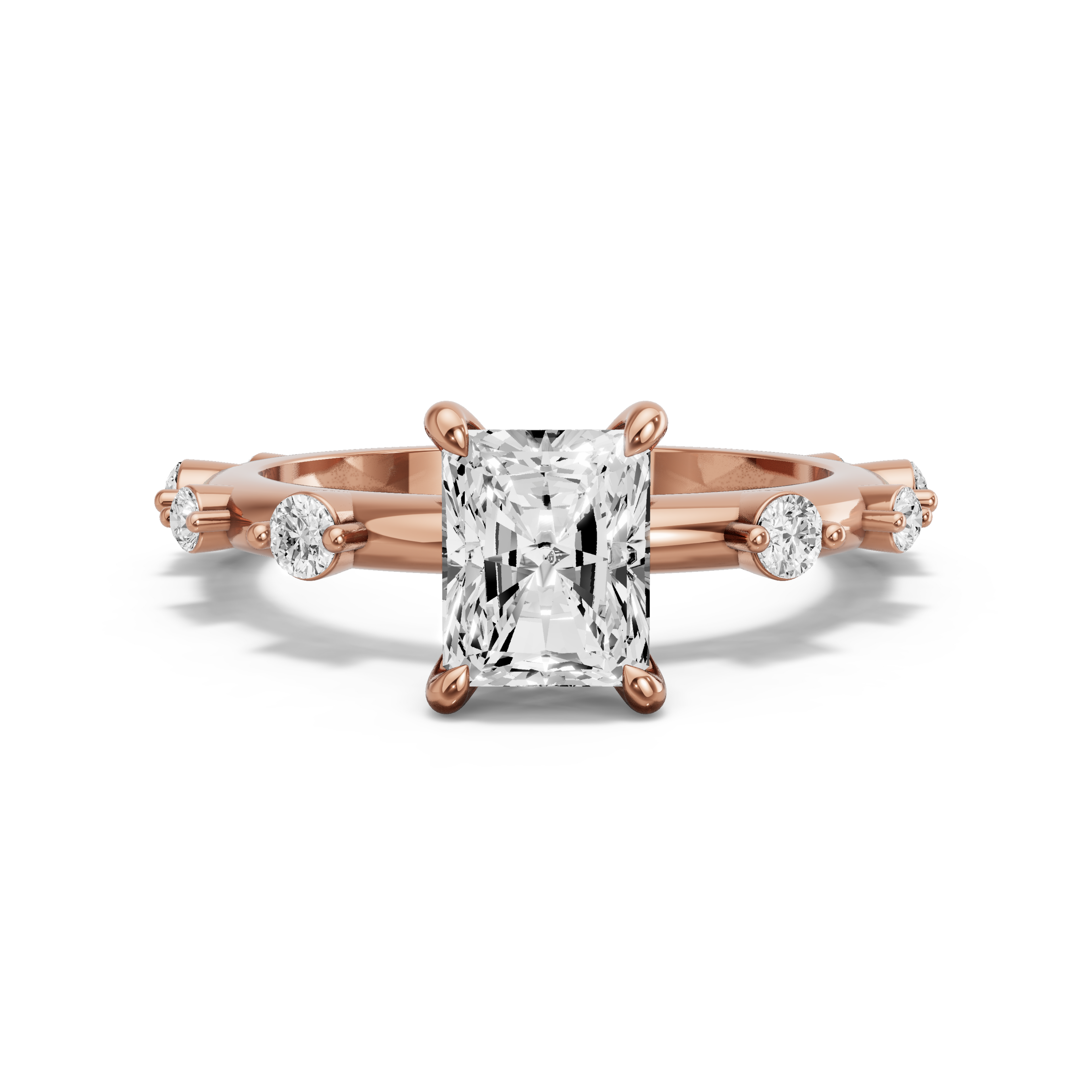 Image for Radiant Hidden Halo Ring with Floating Station band in 14K Yellow Gold