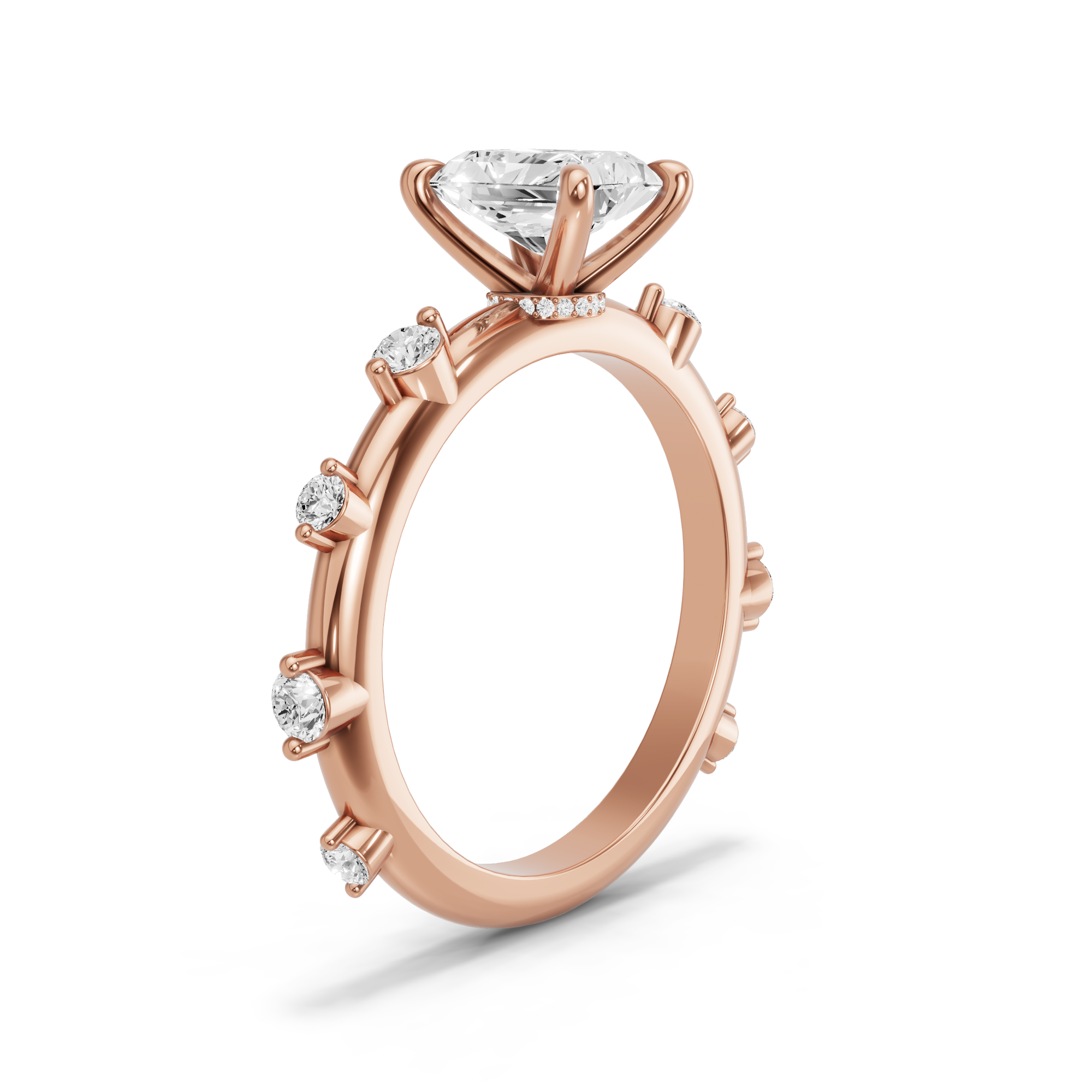 Image for Radiant Hidden Halo Ring with Floating Station band in 18K Yellow Gold