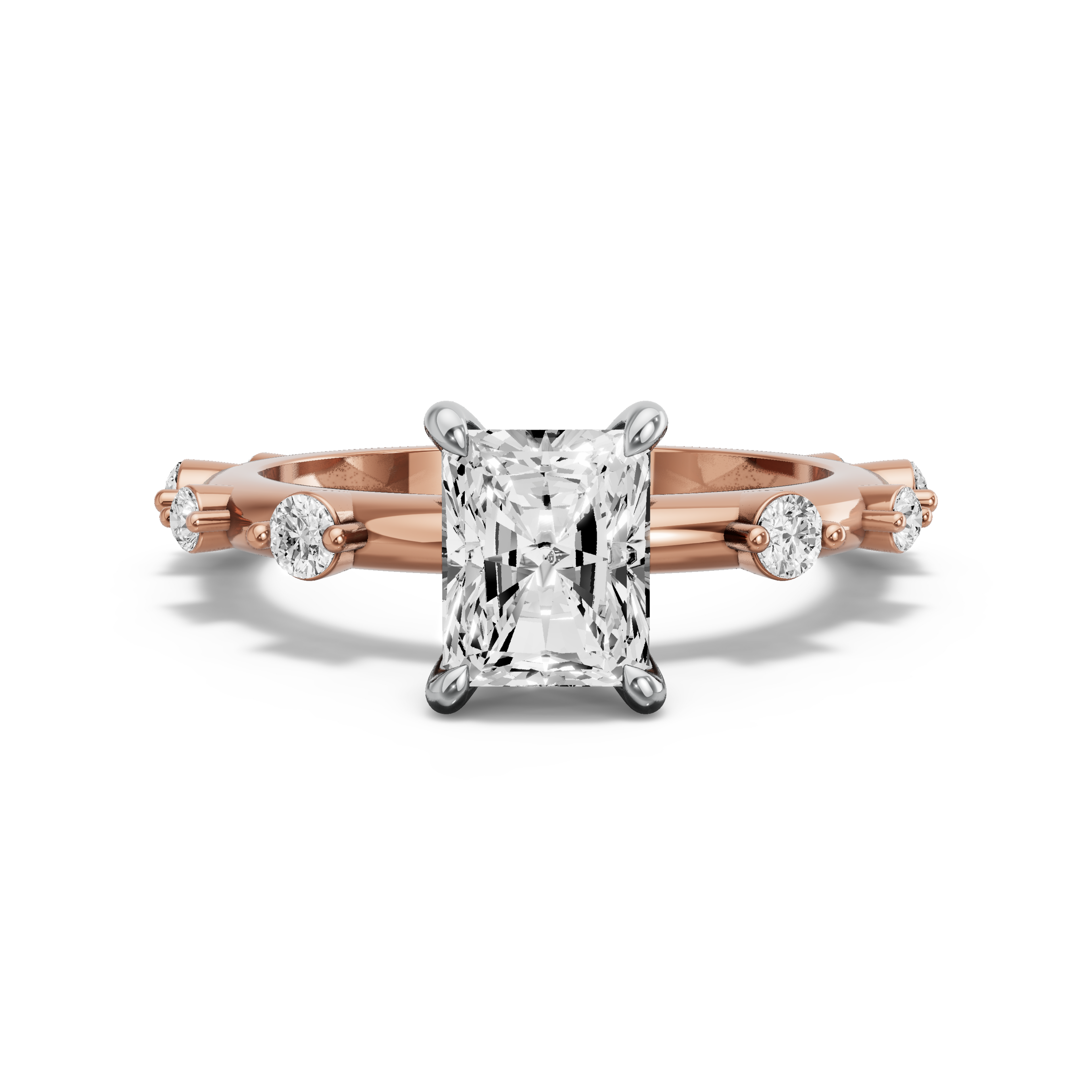 Image for Radiant Hidden Halo Ring with Floating Station band in 14K Two Tone Yellow Gold
