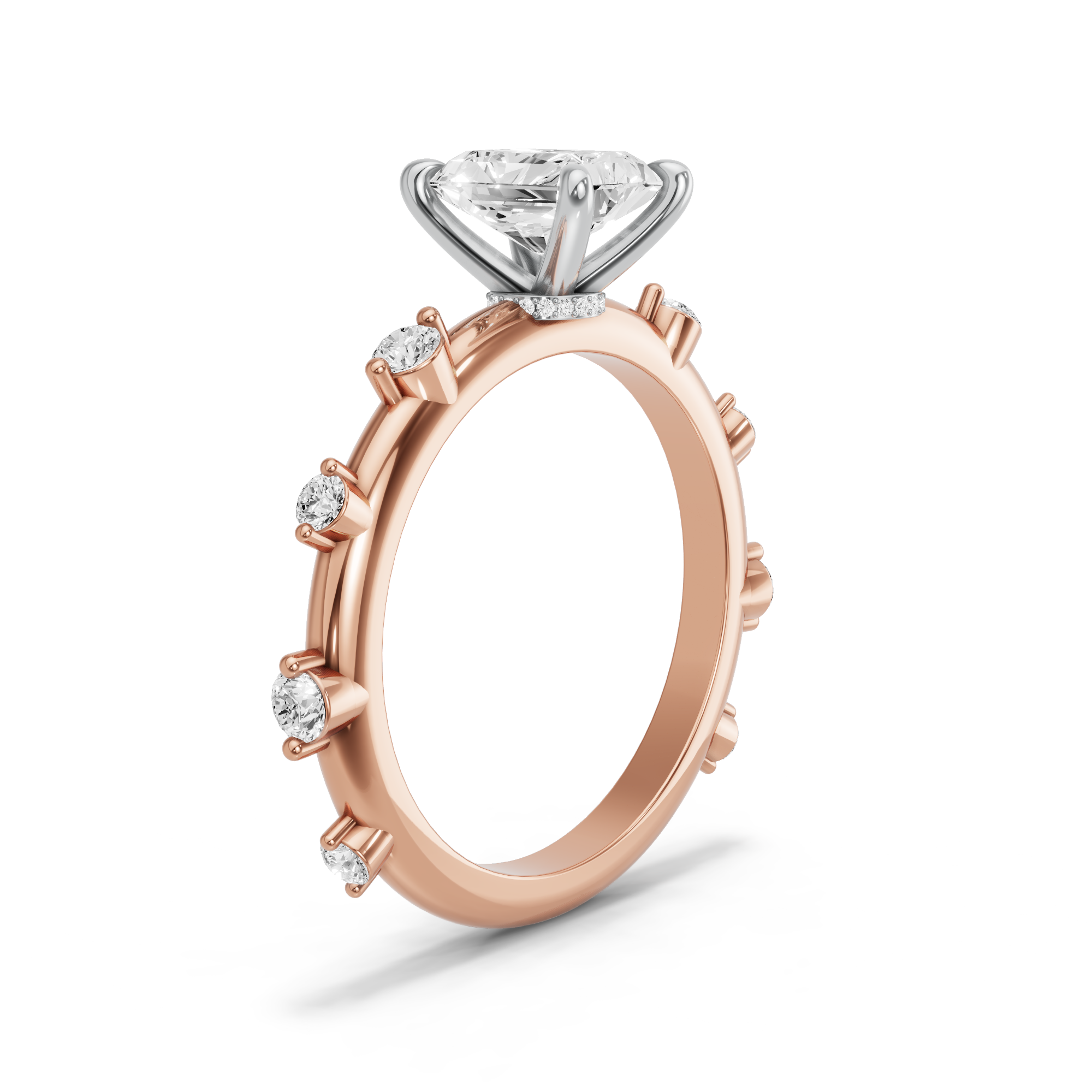 Image for Radiant Hidden Halo Ring with Floating Station band in 18K Two Tone Yellow Gold