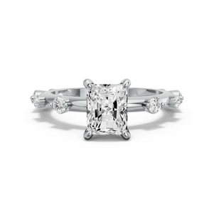 Image for Radiant Hidden Halo Ring with Floating Station band in 10K Two Tone Rose Gold