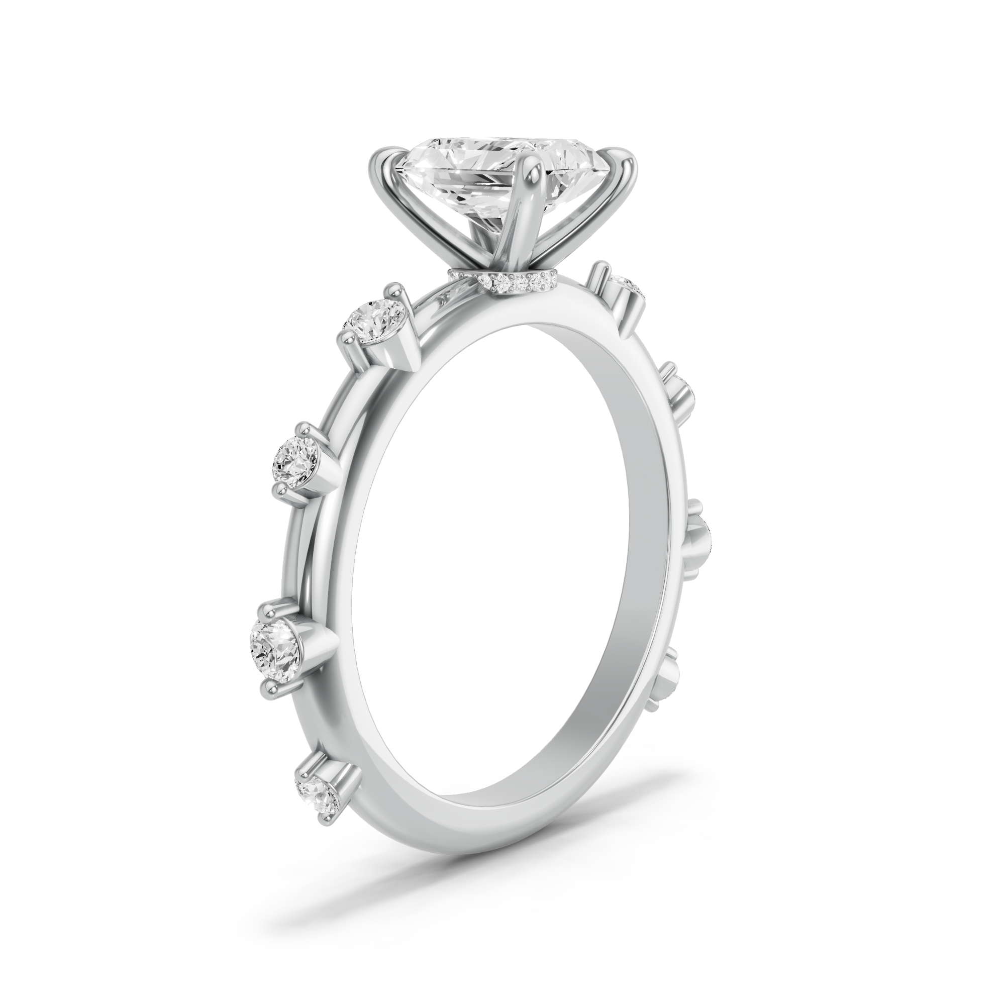 Image for Radiant Hidden Halo Ring with Floating Station band in 18K Two Tone Rose Gold