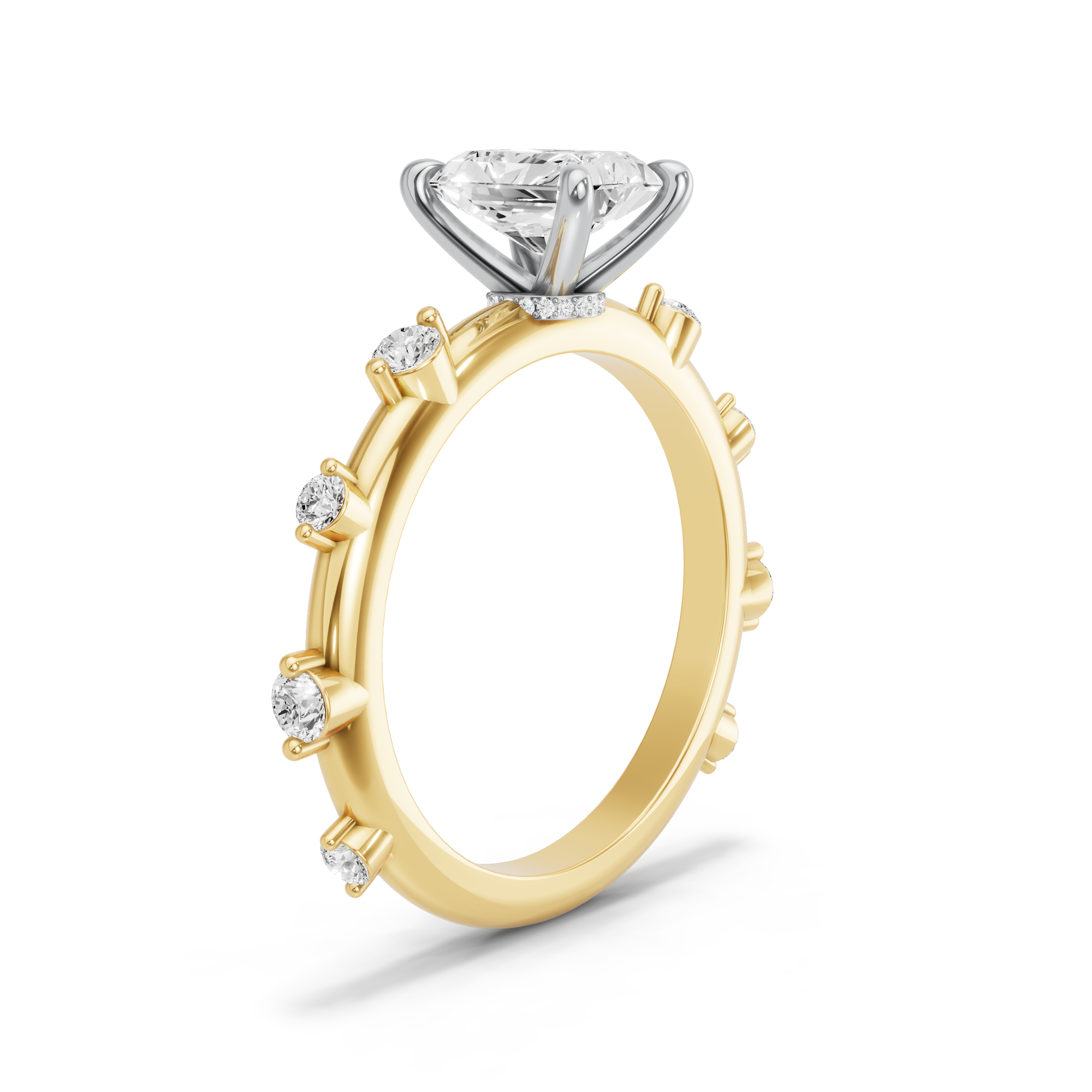 Image for Radiant Hidden Halo Ring with Floating Station band in 18K Rose Gold