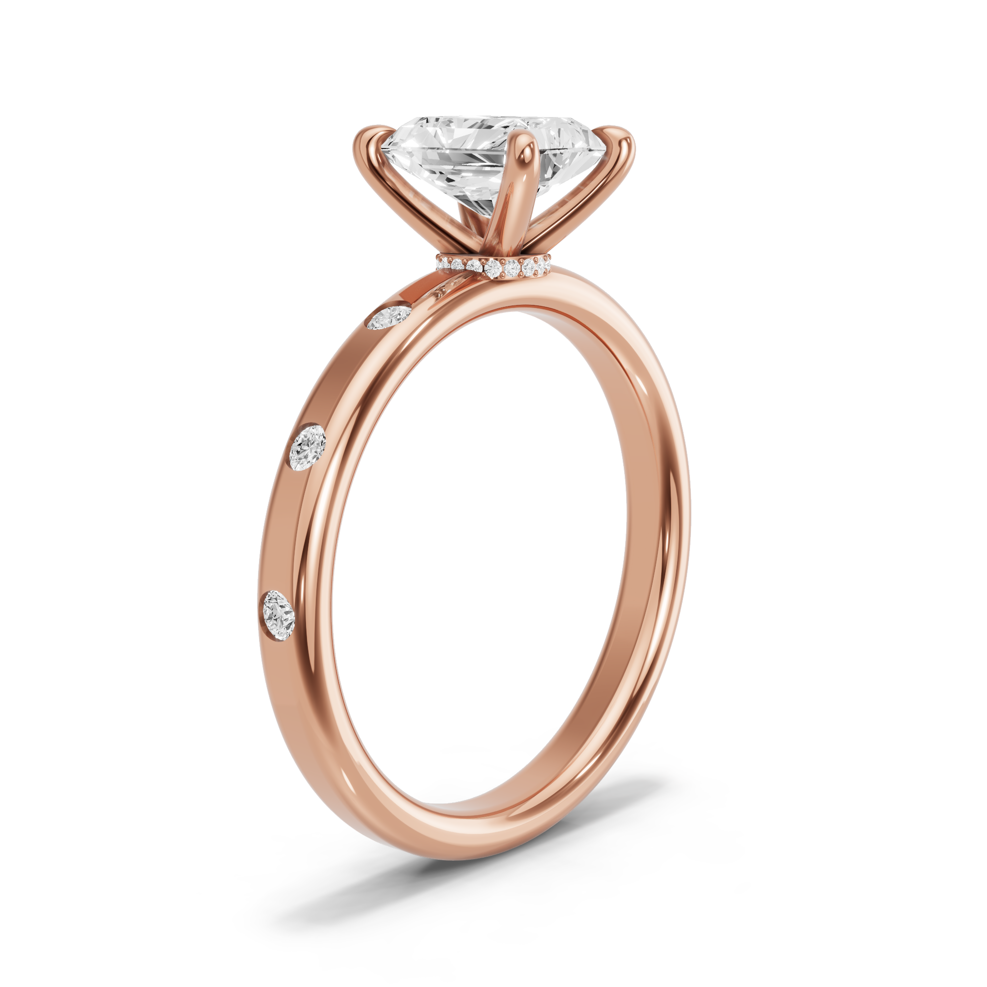 Image for Radiant Hidden Halo Ring with Sleek Accent band in 14K Yellow Gold