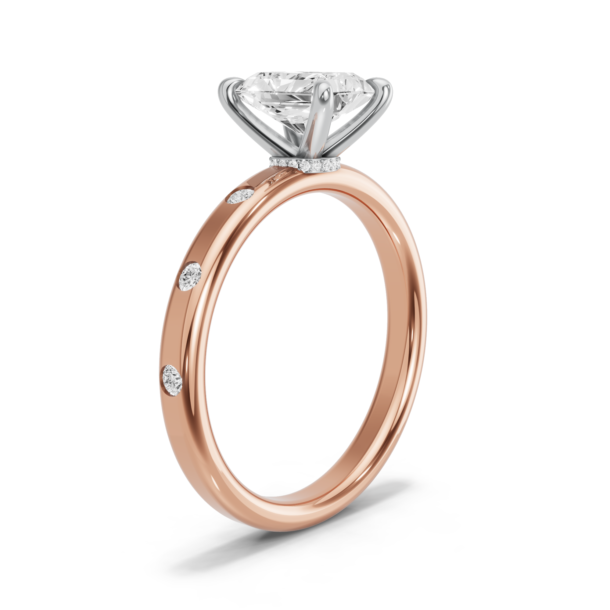 Image for Radiant Hidden Halo Ring with Sleek Accent band in 18K Two Tone Yellow Gold