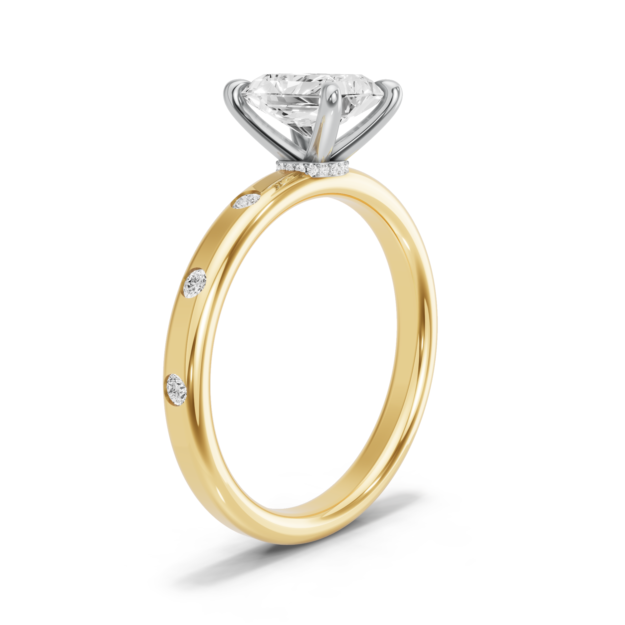 Image for Radiant Hidden Halo Ring with Sleek Accent band in 14K Rose Gold