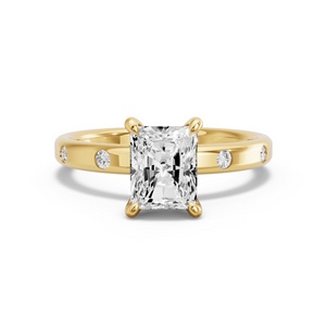 Image for Radiant Hidden Halo Ring with Sleek Accent band in 14K White Gold
