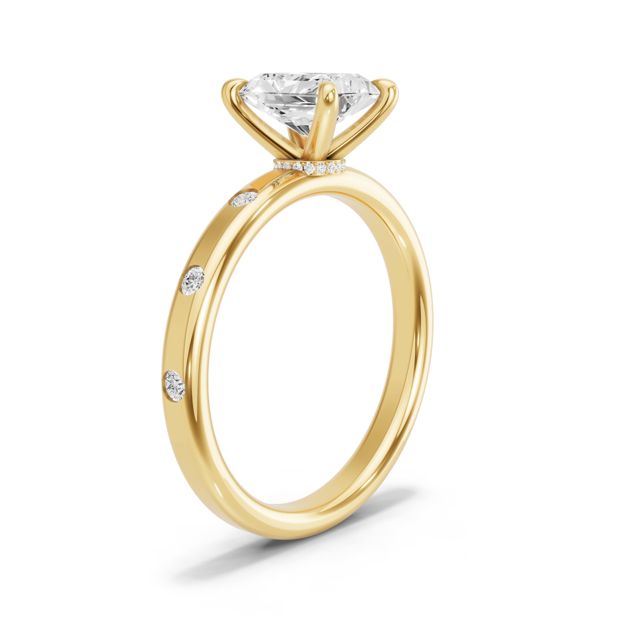 Image for Radiant Hidden Halo Ring with Sleek Accent band in 10K White Gold