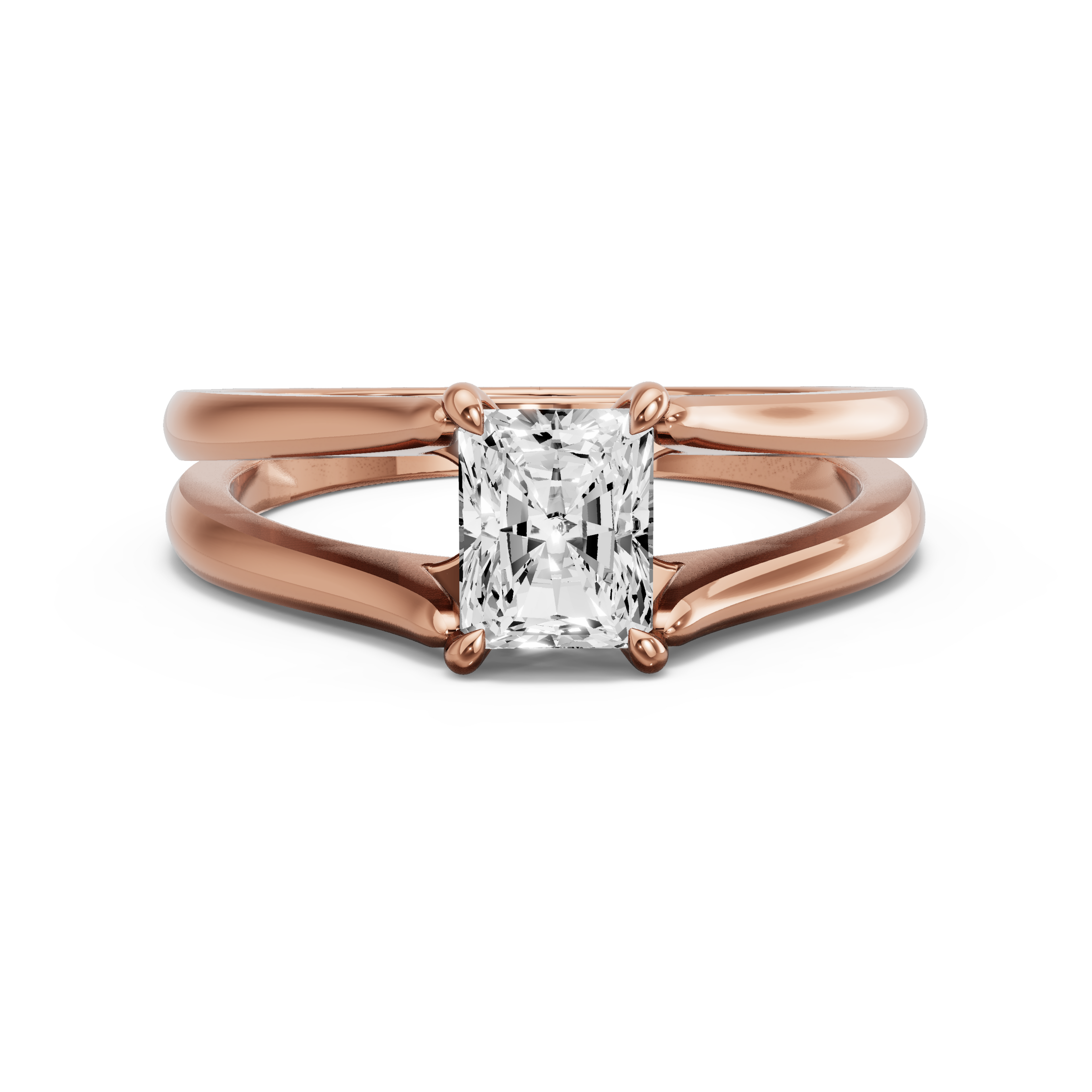 Image for Radiant Hidden Halo Ring with Split Ring Solitaire band in 18K Yellow Gold
