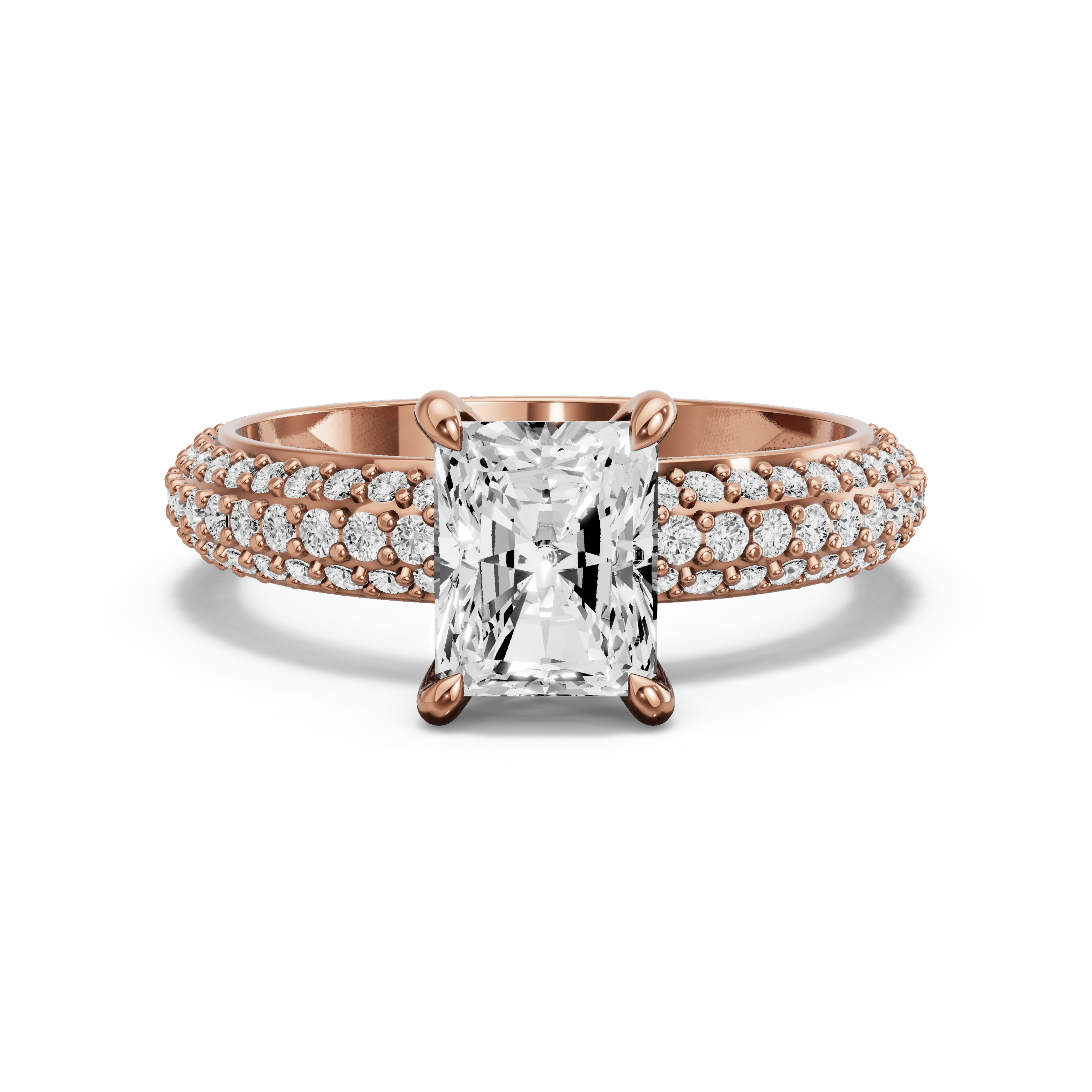 Image for Radiant Hidden Halo Ring with Triple Row Pave band in 18K Yellow Gold