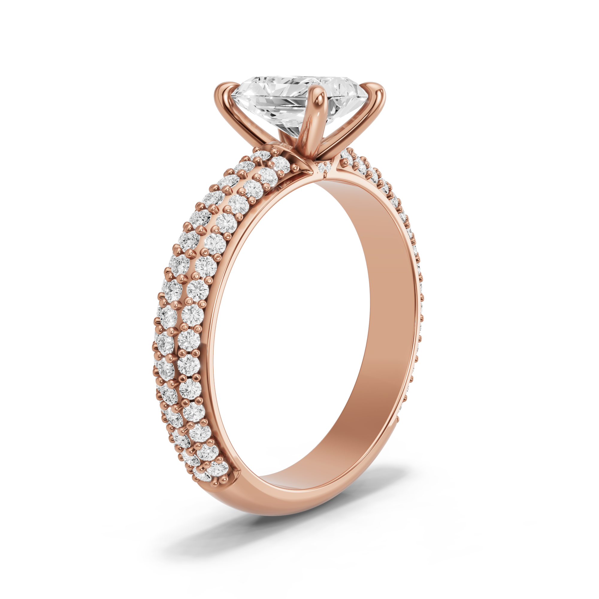 Image for Radiant Hidden Halo Ring with Triple Row Pave band in 14K Yellow Gold