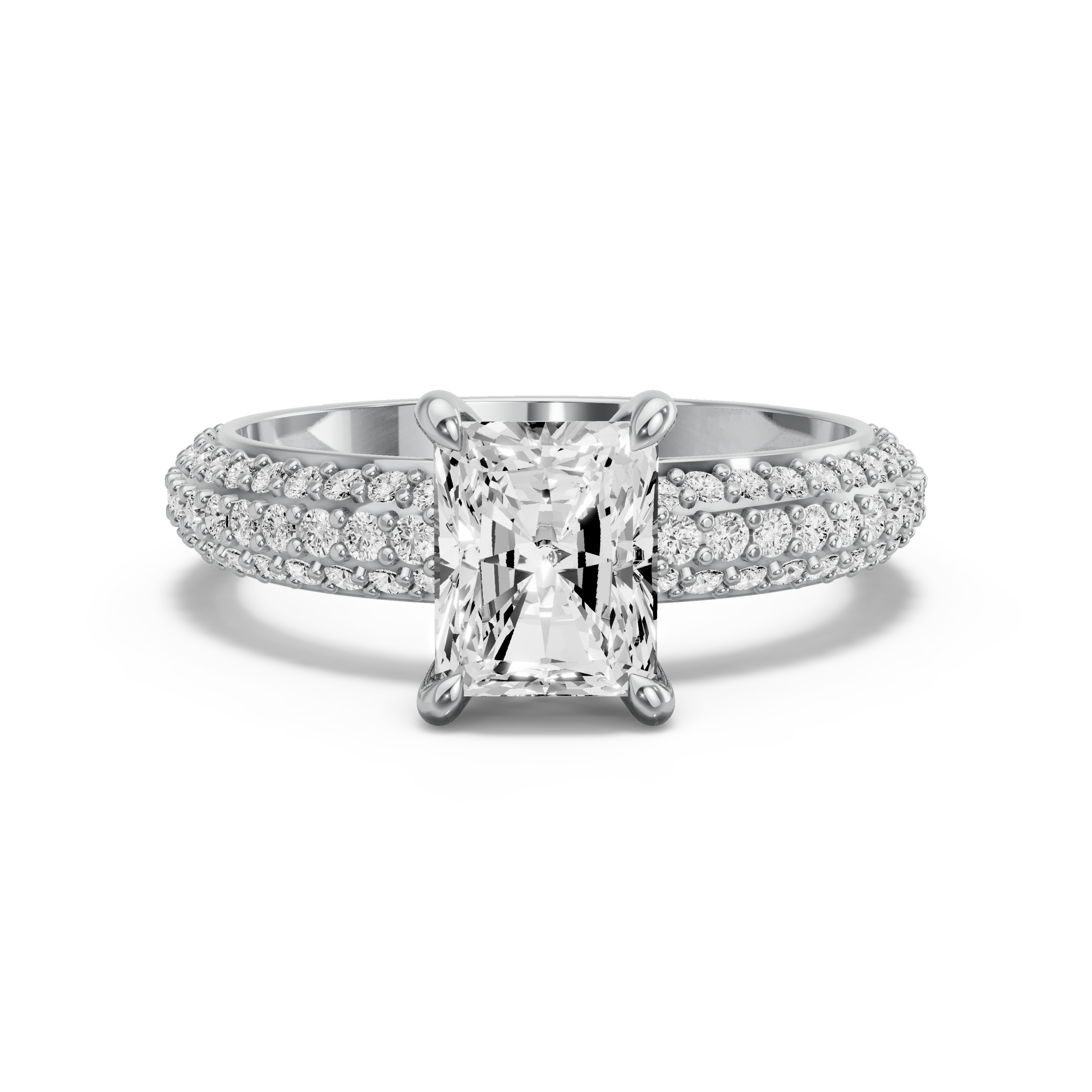 Image for Radiant Hidden Halo Ring with Triple Row Pave band in 10K Two Tone Rose Gold