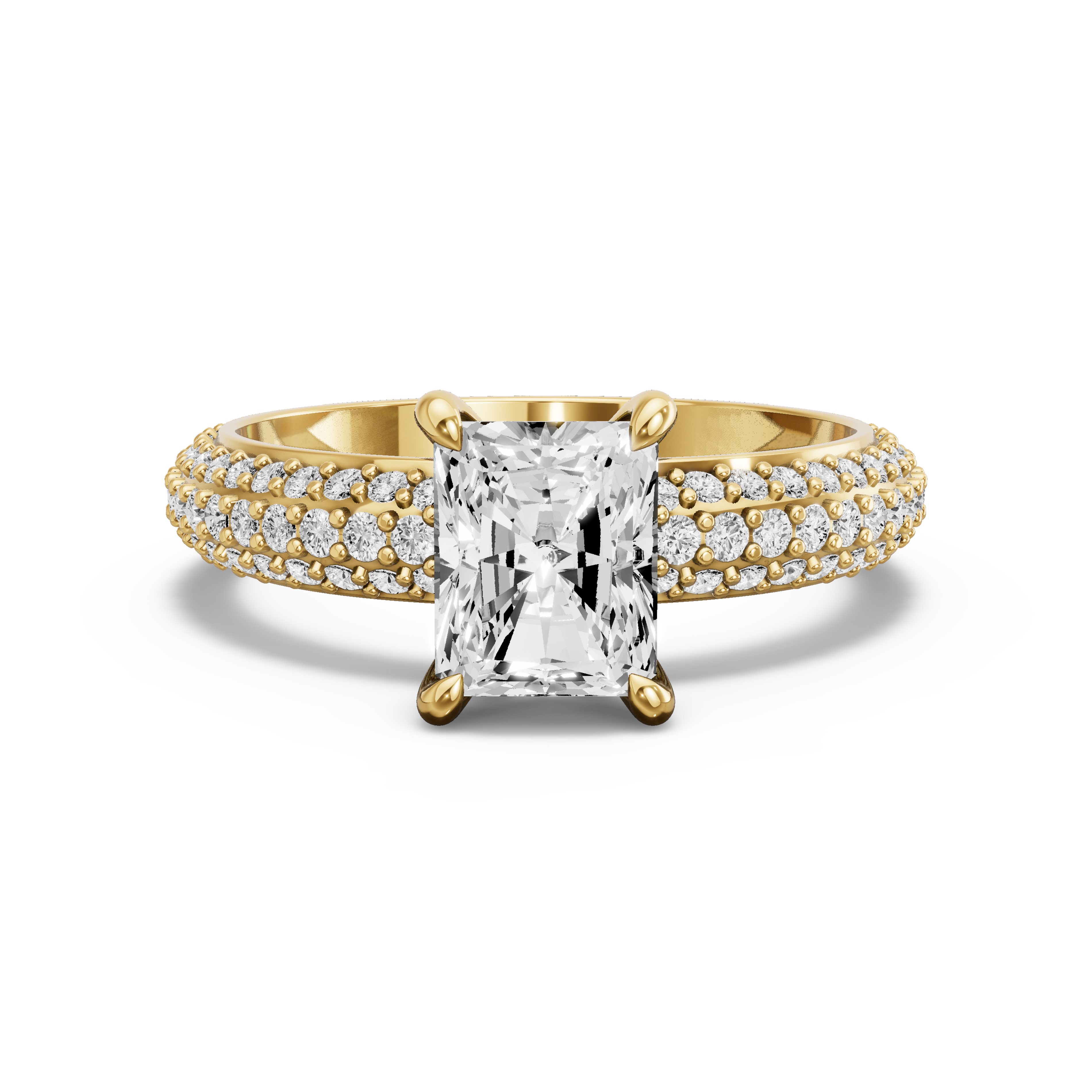 Image for Radiant Hidden Halo Ring with Triple Row Pave band in 14K White Gold