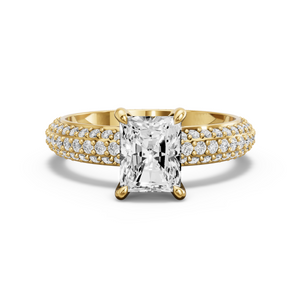 Image for Radiant Hidden Halo Ring with Triple Row Pave band in 10K White Gold