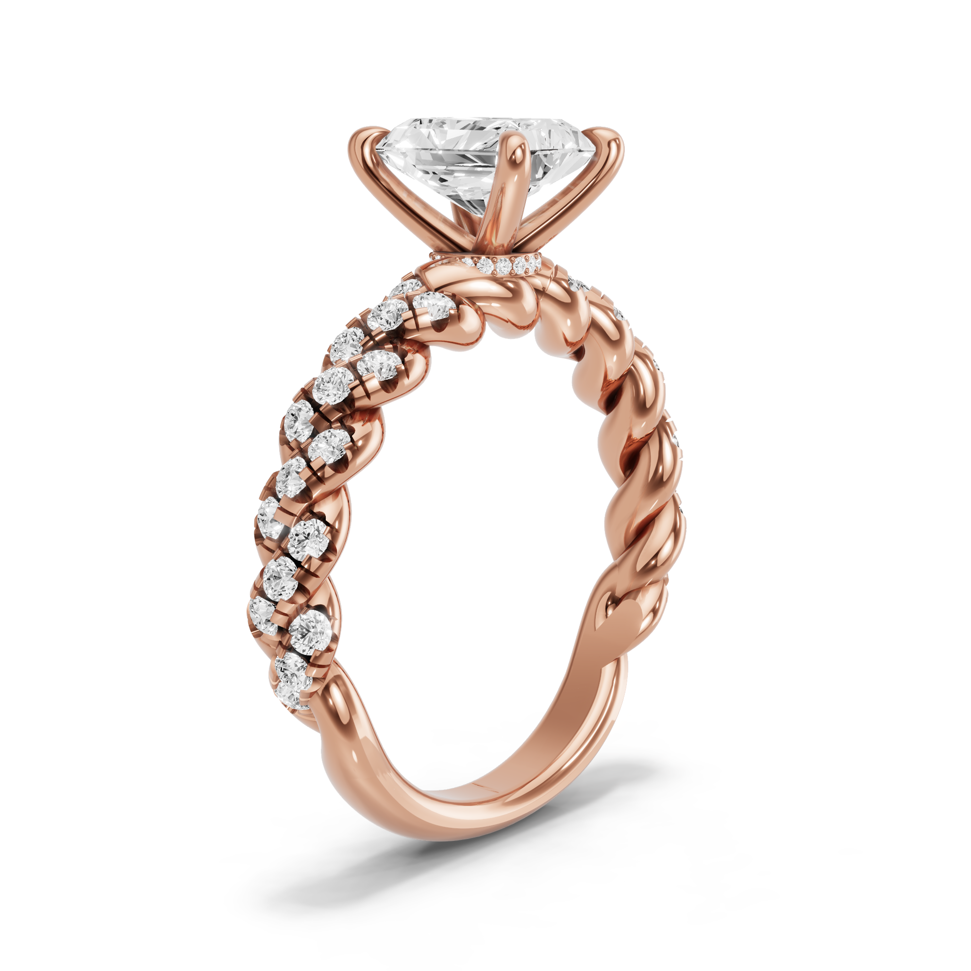 Image for Radiant Hidden Halo Ring with Twist Pave band in 10K Yellow Gold