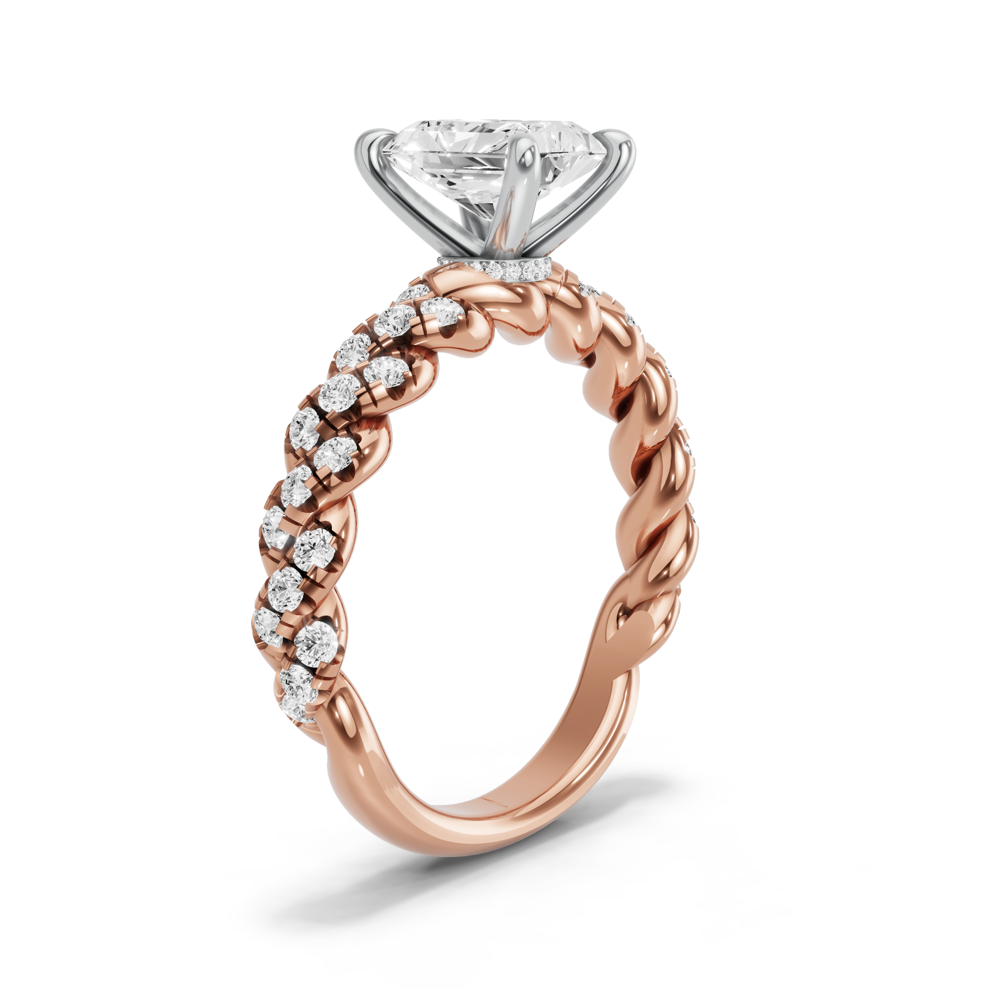 Image for Radiant Hidden Halo Ring with Twist Pave band in 18K Two Tone Yellow Gold