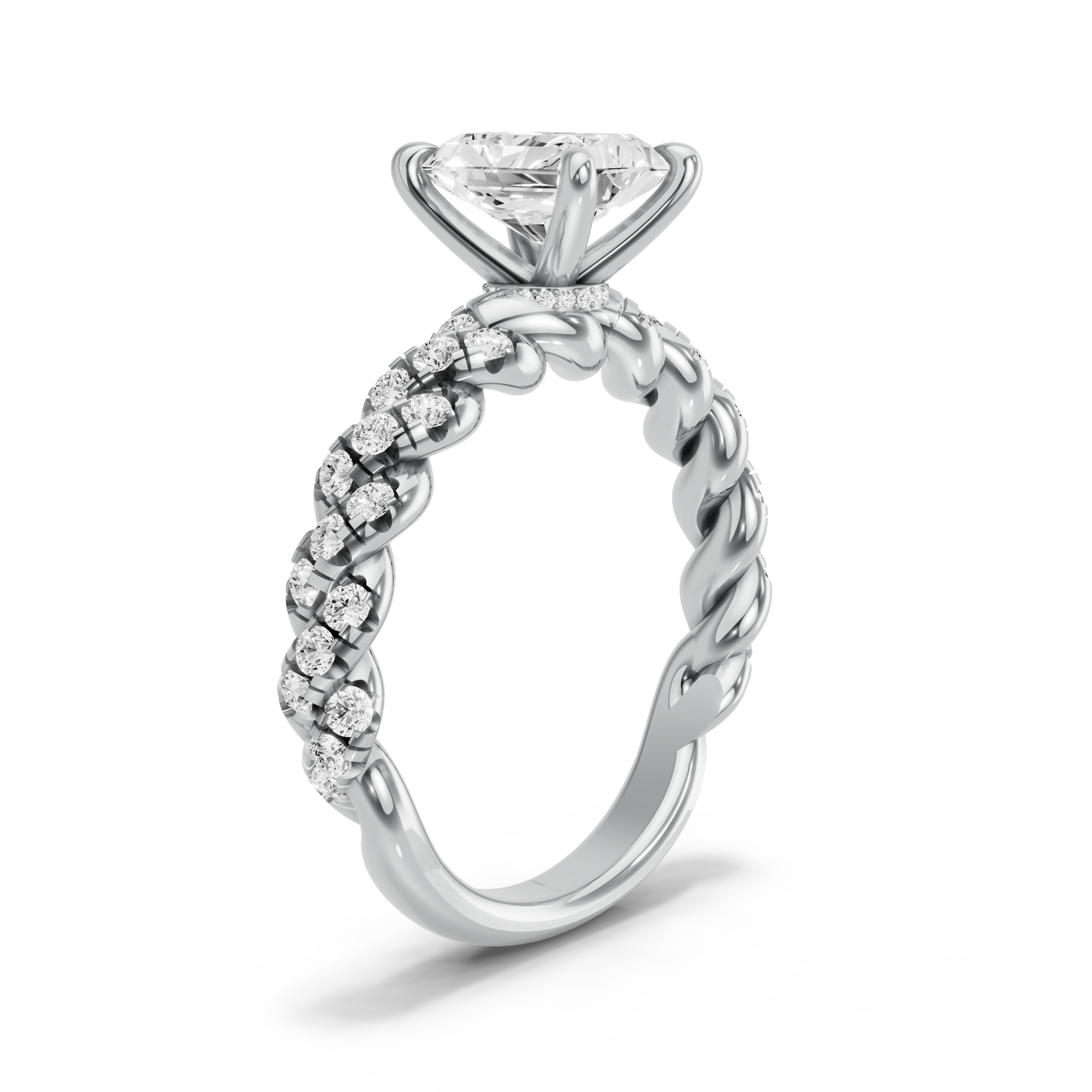 Image for Radiant Hidden Halo Ring with Twist Pave band in 10K Two Tone Rose Gold