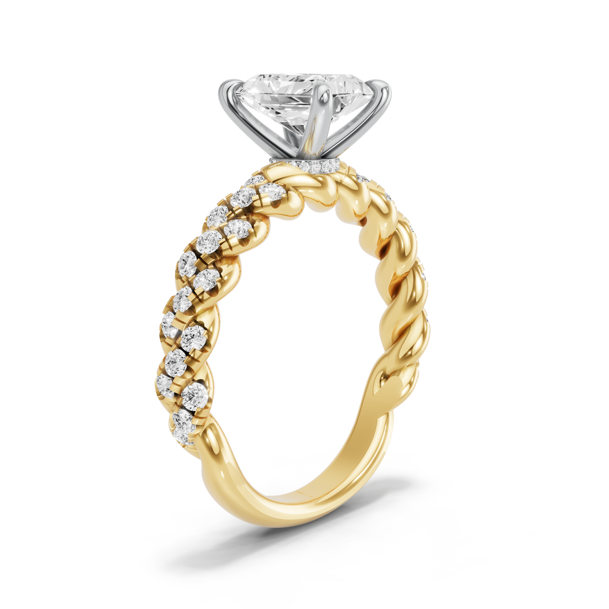 Image for Radiant Hidden Halo Ring with Twist Pave band in 14K Rose Gold