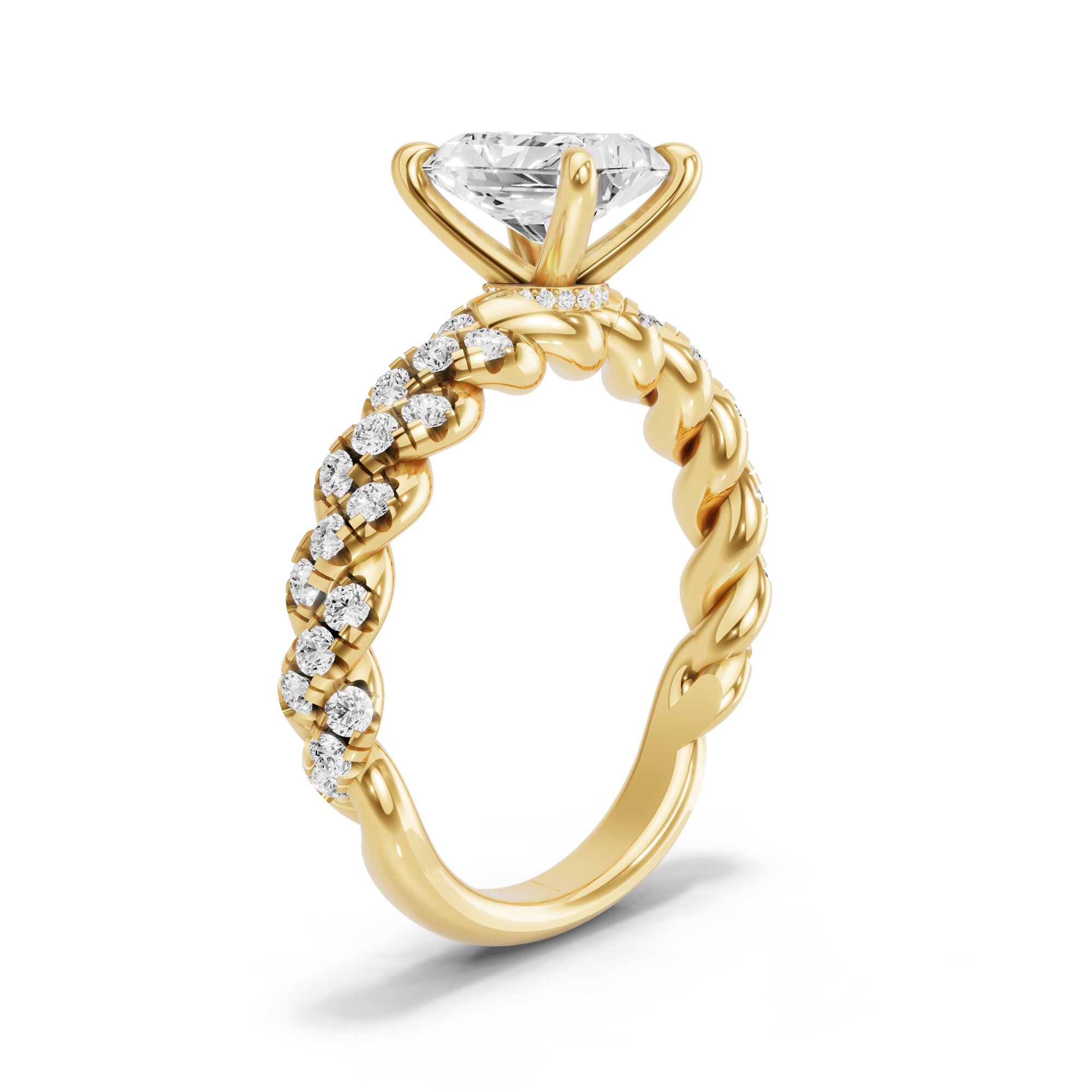 Image for Radiant Hidden Halo Ring with Twist Pave band in 18K White Gold