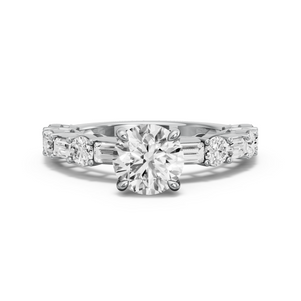 Image for Round Hidden Halo Ring with Alternating Baguette band