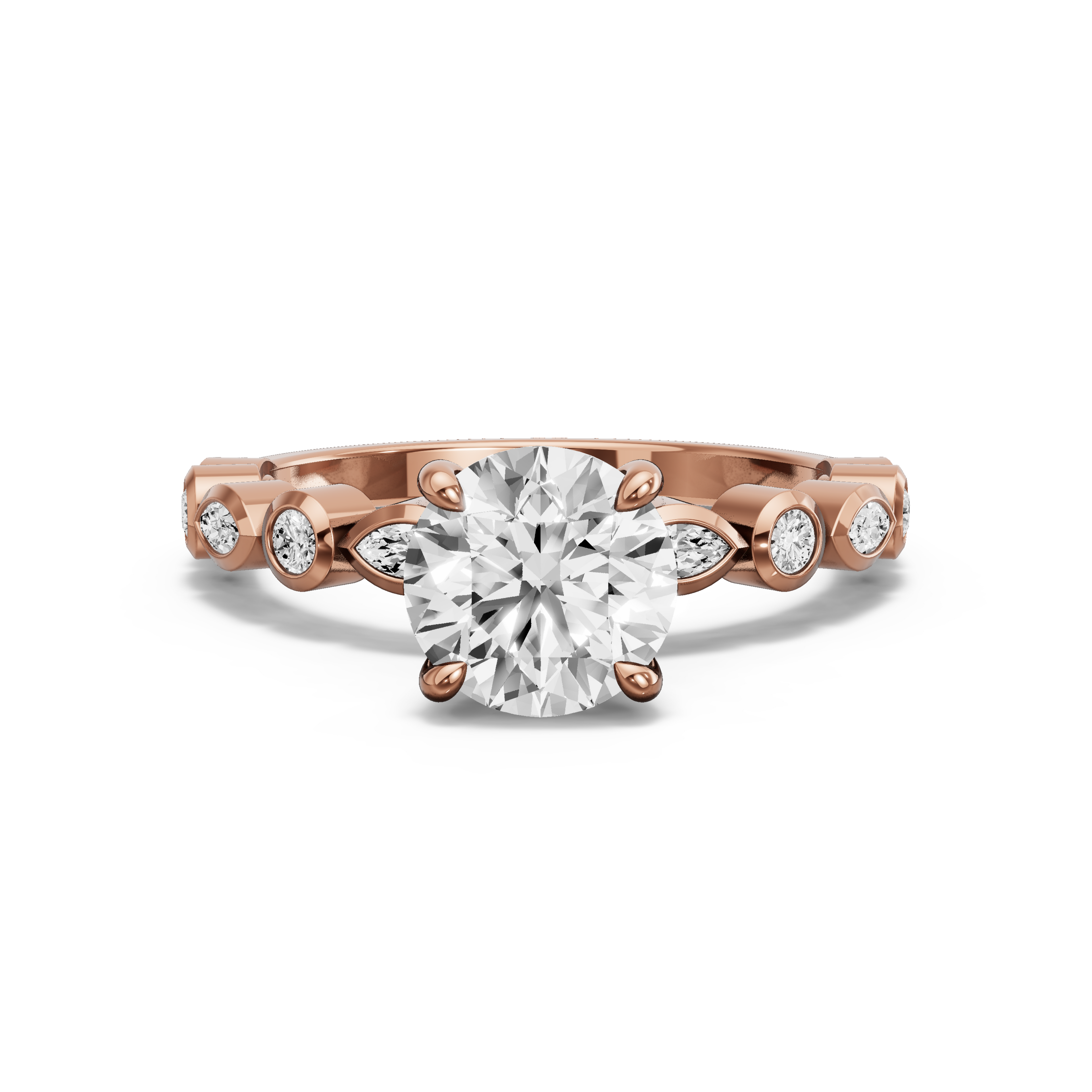 Image for Round Hidden Halo Ring with Alternating Marquise band