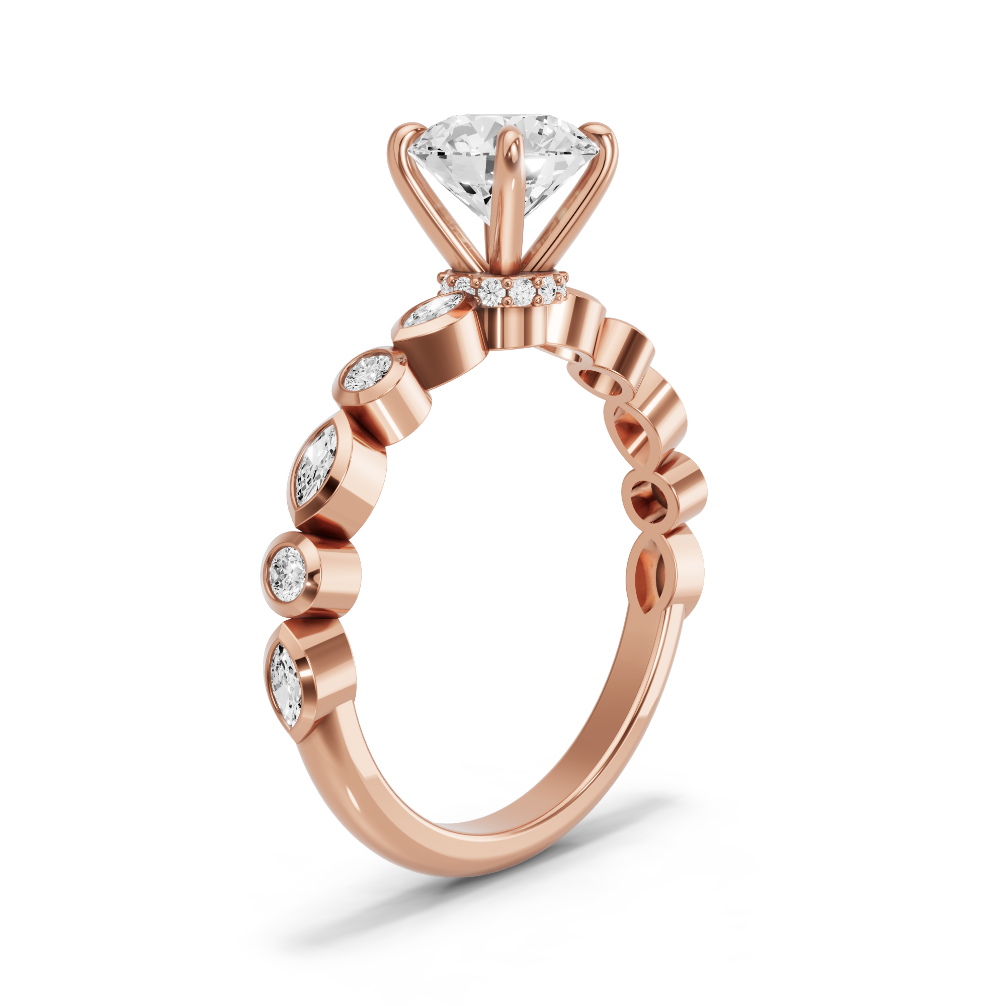 Image for Round Hidden Halo Ring with Alternating Marquise band