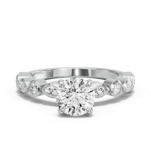 Image for Round Hidden Halo Ring with Alternating Marquise band