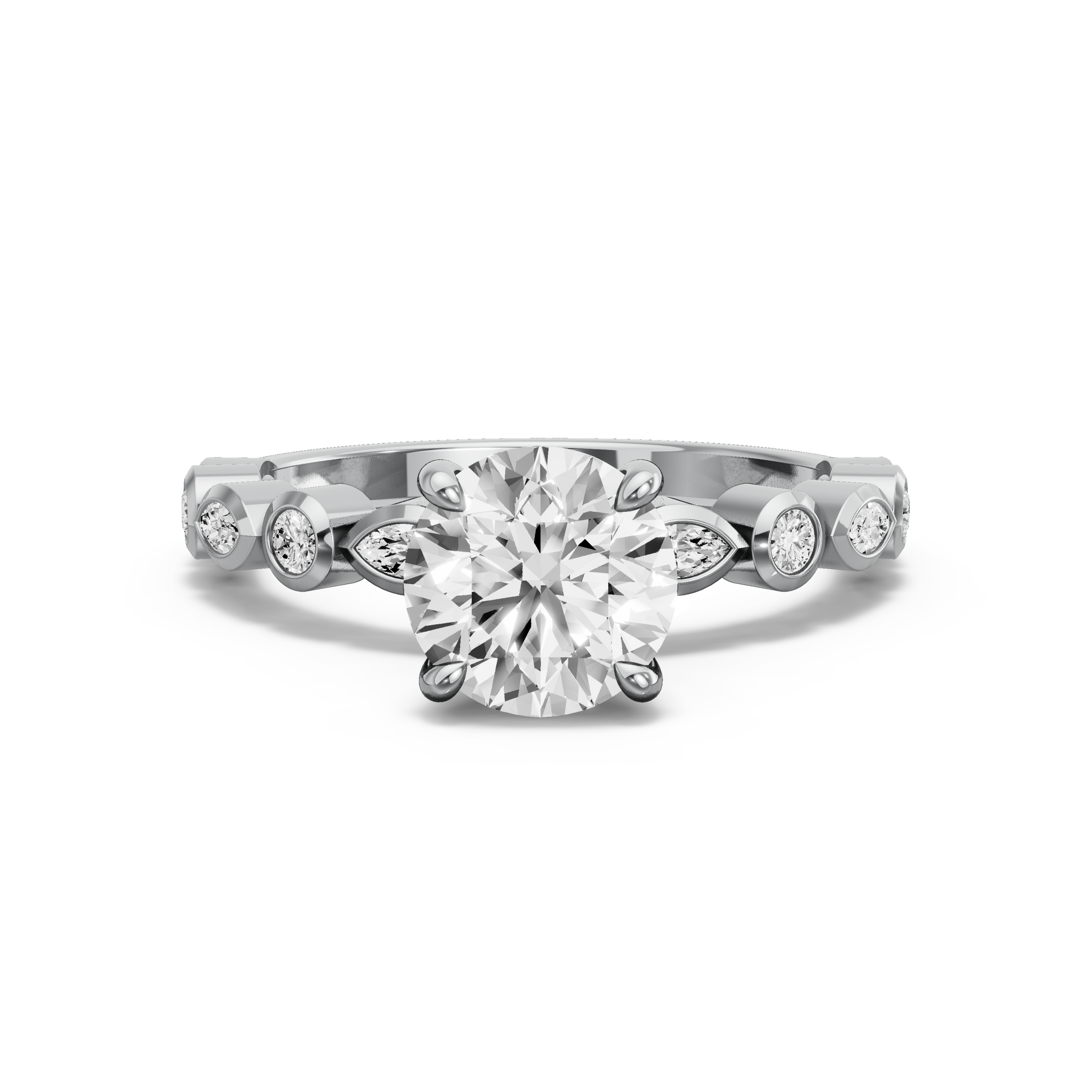 Image for Round Hidden Halo Ring with Alternating Marquise band