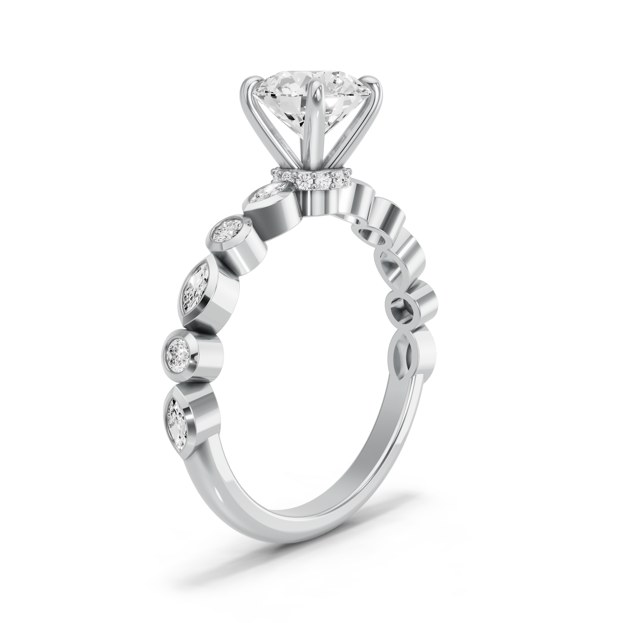 Image for Round Hidden Halo Ring with Alternating Marquise band