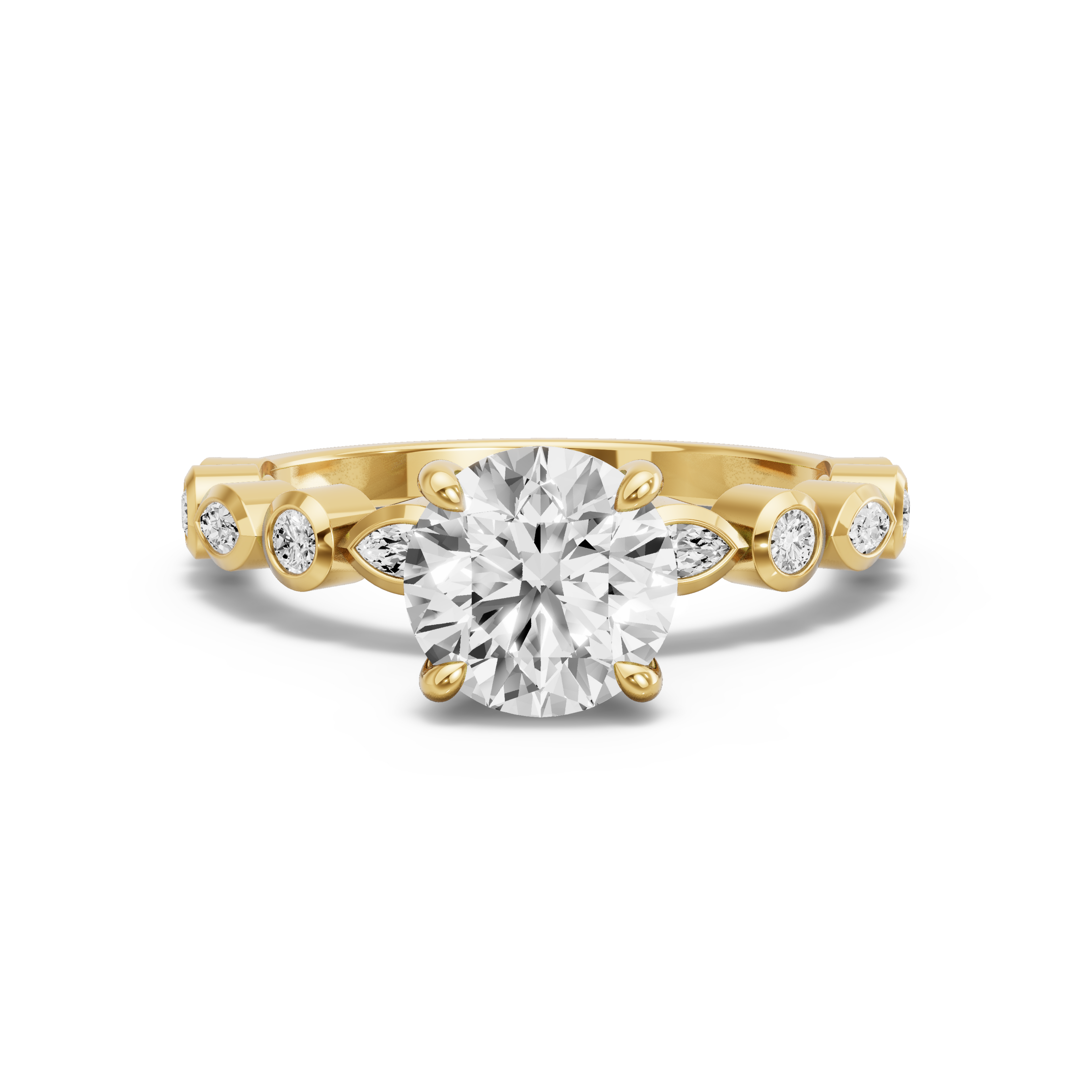Image for Round Hidden Halo Ring with Alternating Marquise band