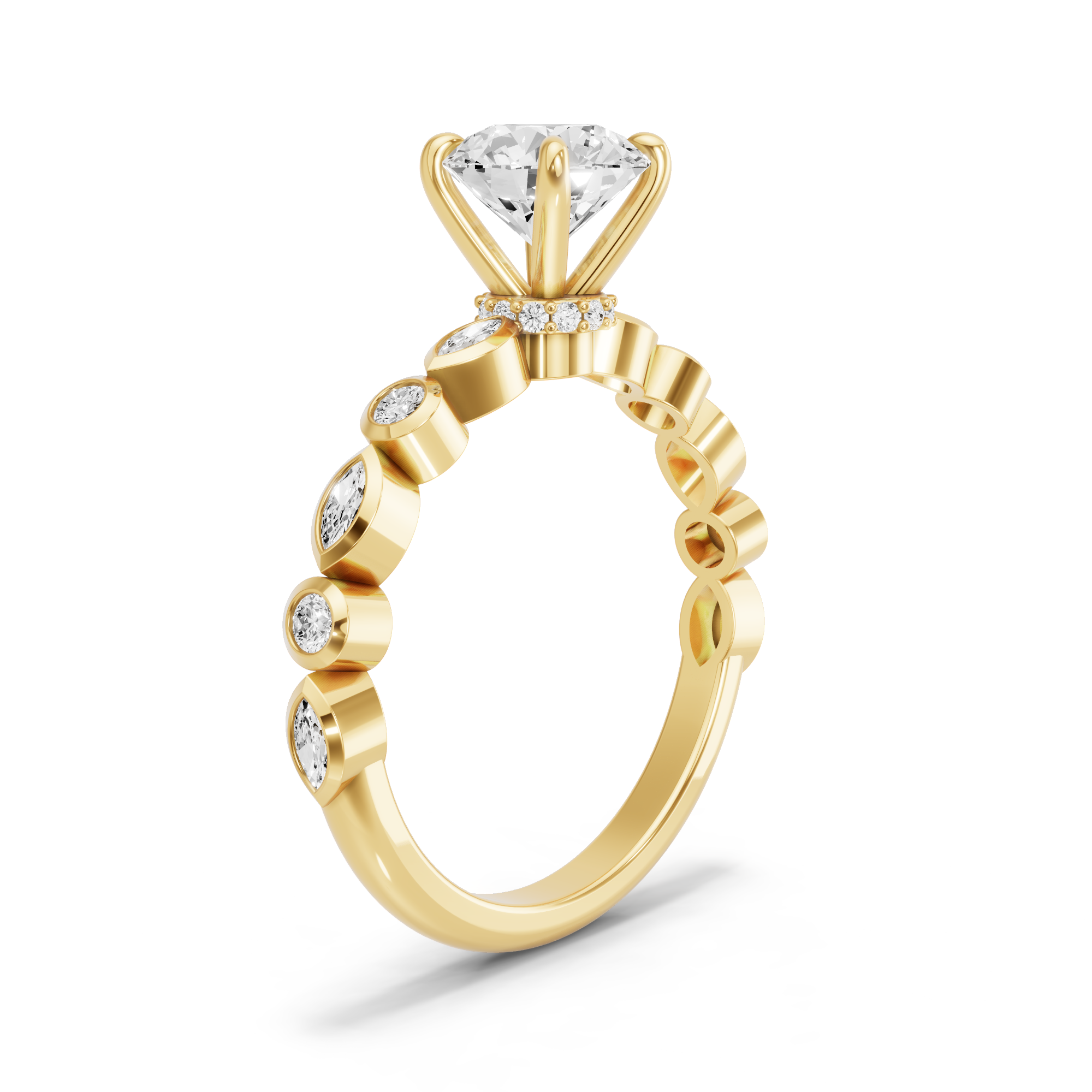 Image for Round Hidden Halo Ring with Alternating Marquise band