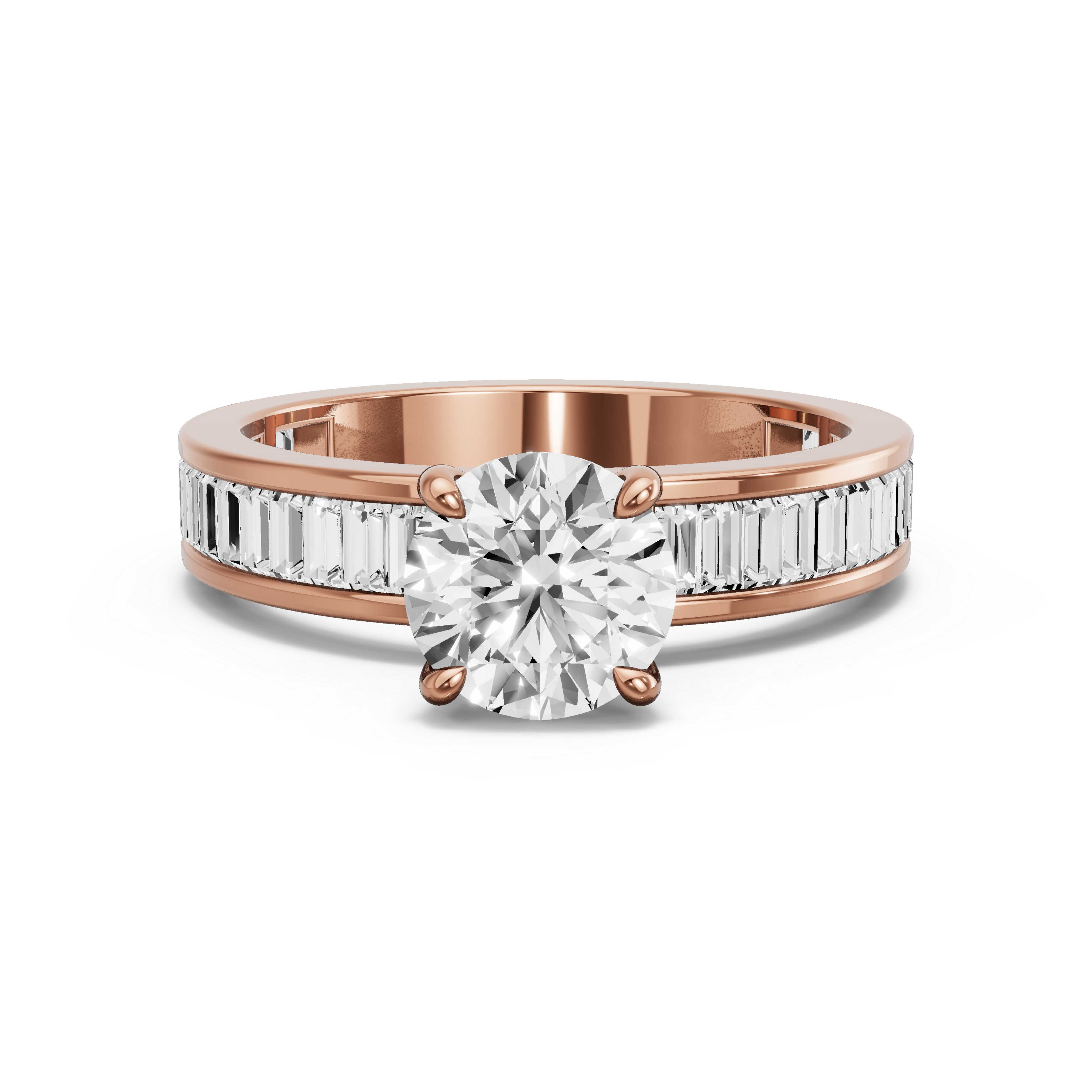 Image for Round Hidden Halo Ring with Baguette Channel band