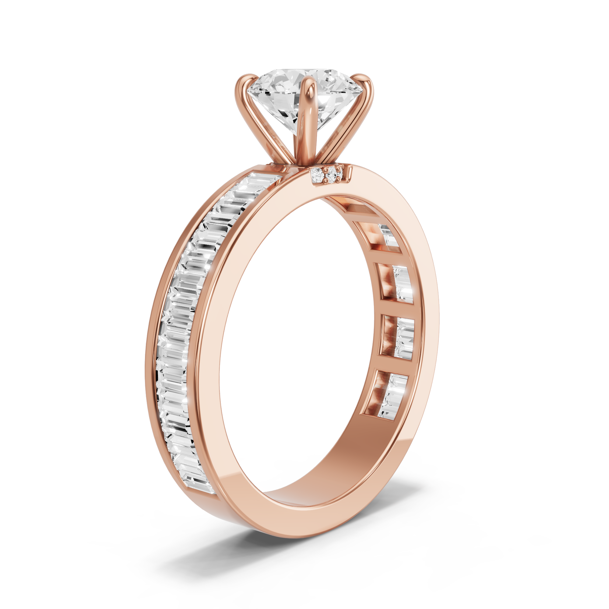 Image for Round Hidden Halo Ring with Baguette Channel band