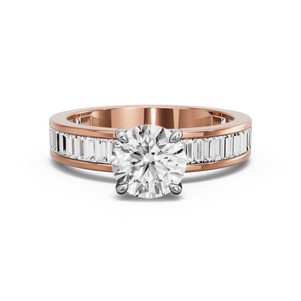 Image for Round Hidden Halo Ring with Baguette Channel band